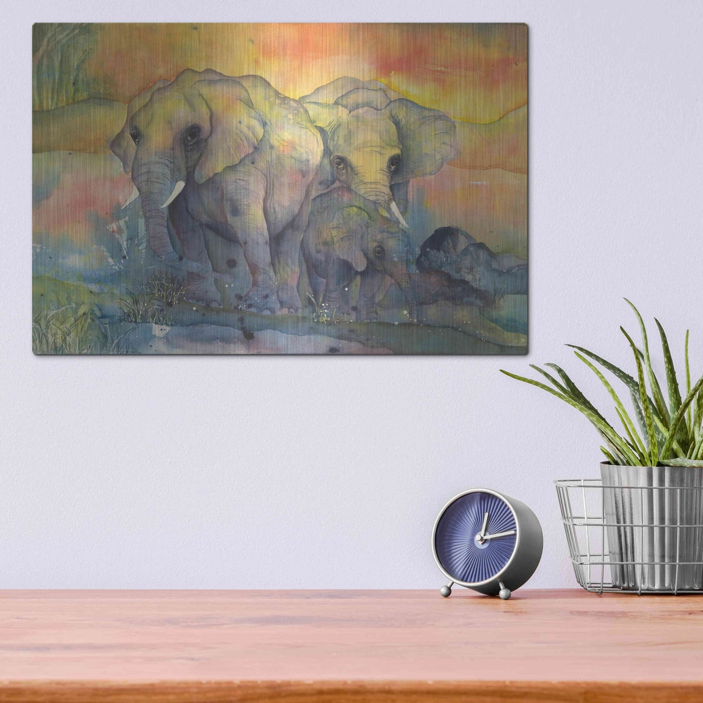 Luxe Metal Art 'Elephants Crop' by Chris Paschke, Metal Wall Art,16x12