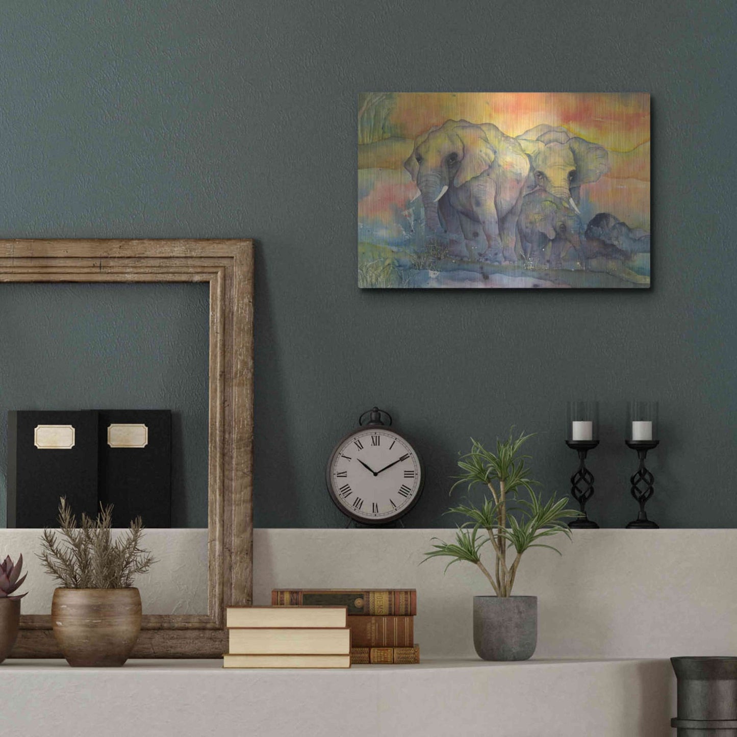 Luxe Metal Art 'Elephants Crop' by Chris Paschke, Metal Wall Art,16x12