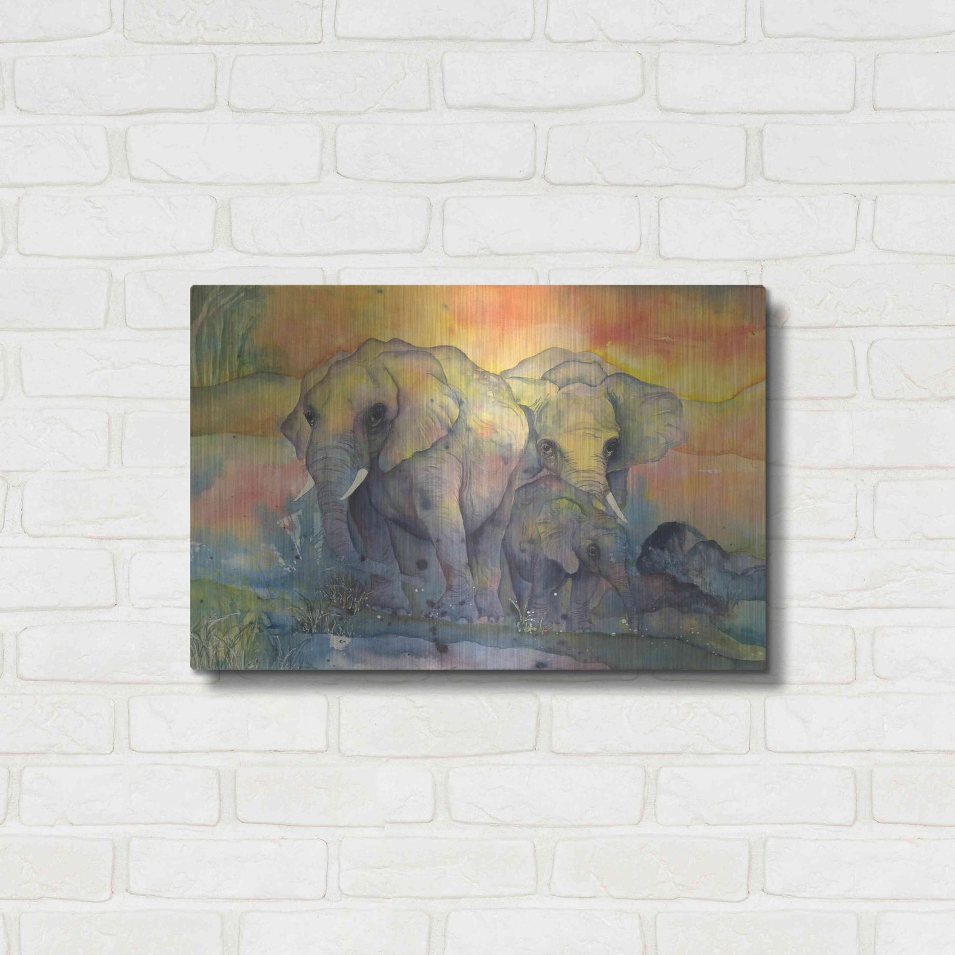 Luxe Metal Art 'Elephants Crop' by Chris Paschke, Metal Wall Art,24x16