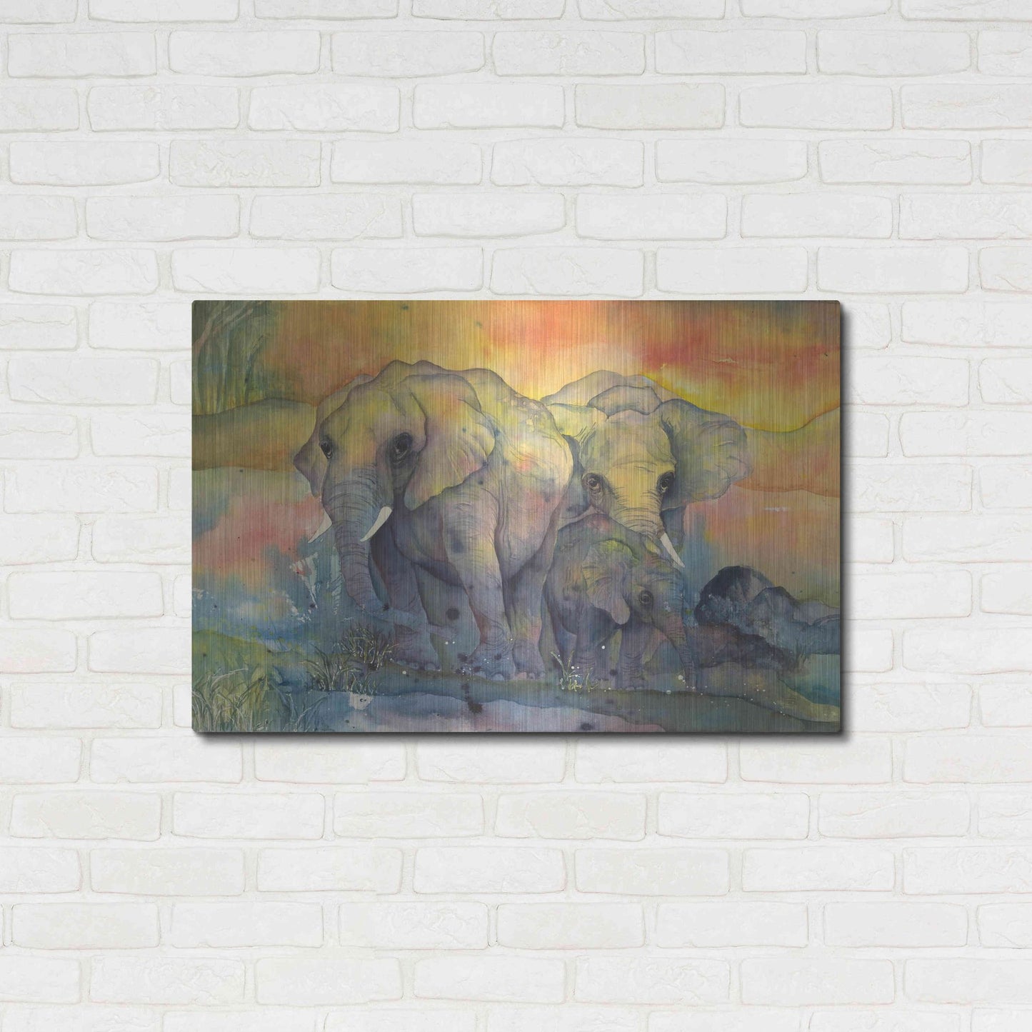 Luxe Metal Art 'Elephants Crop' by Chris Paschke, Metal Wall Art,36x24