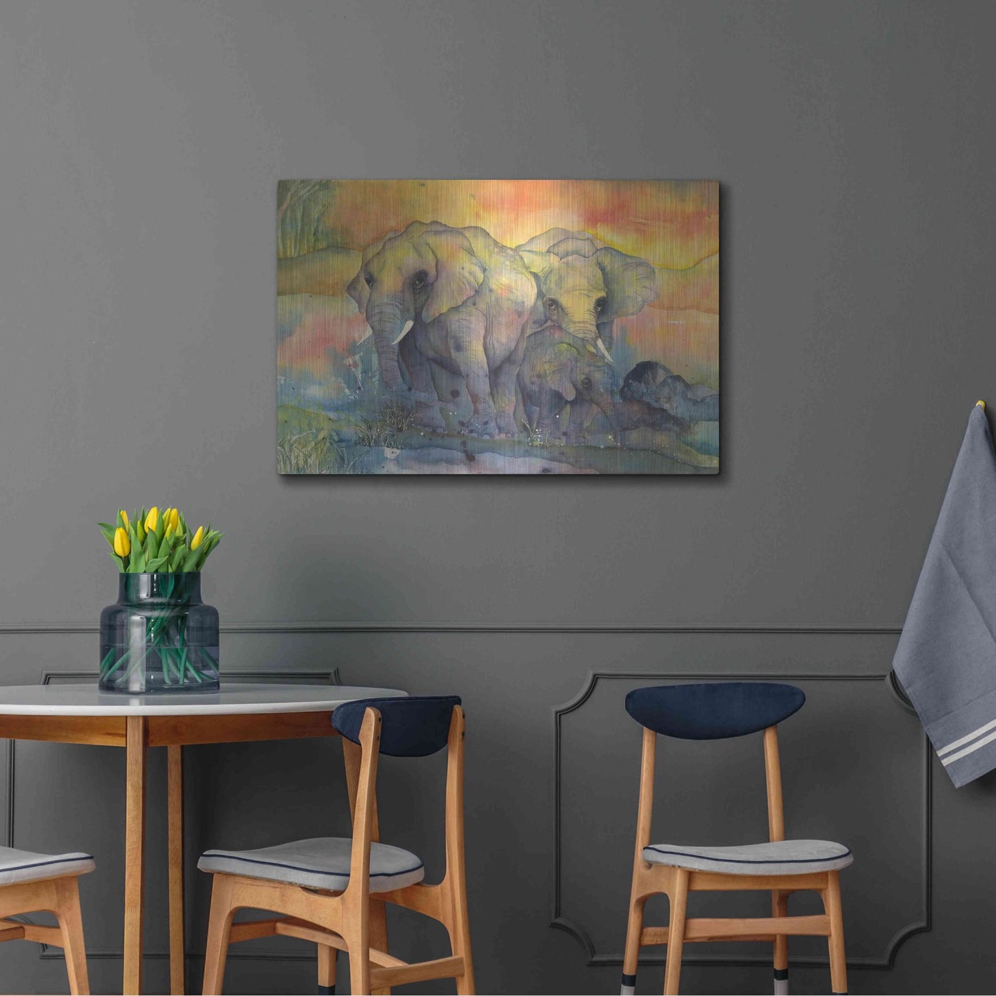 Luxe Metal Art 'Elephants Crop' by Chris Paschke, Metal Wall Art,36x24