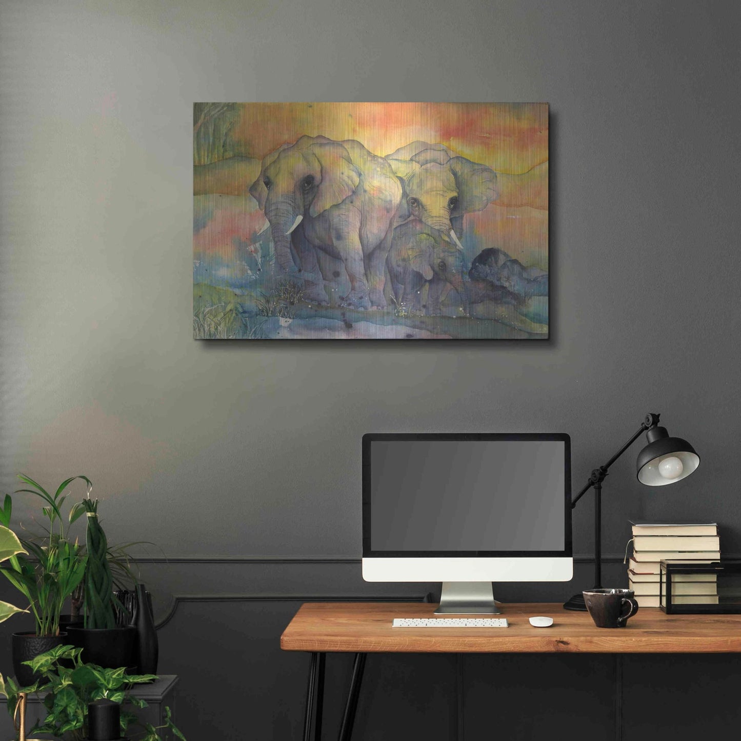 Luxe Metal Art 'Elephants Crop' by Chris Paschke, Metal Wall Art,36x24