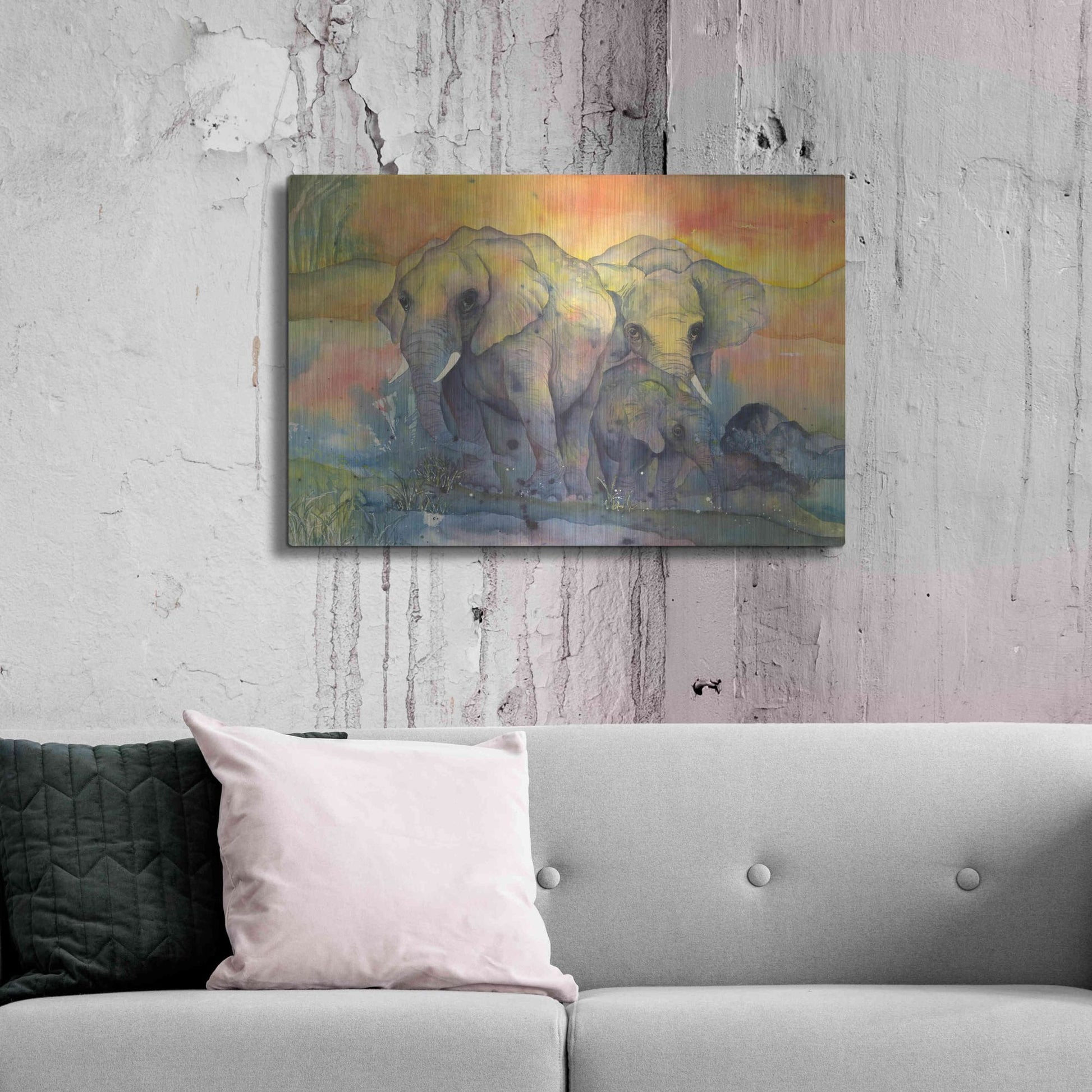 Luxe Metal Art 'Elephants Crop' by Chris Paschke, Metal Wall Art,36x24