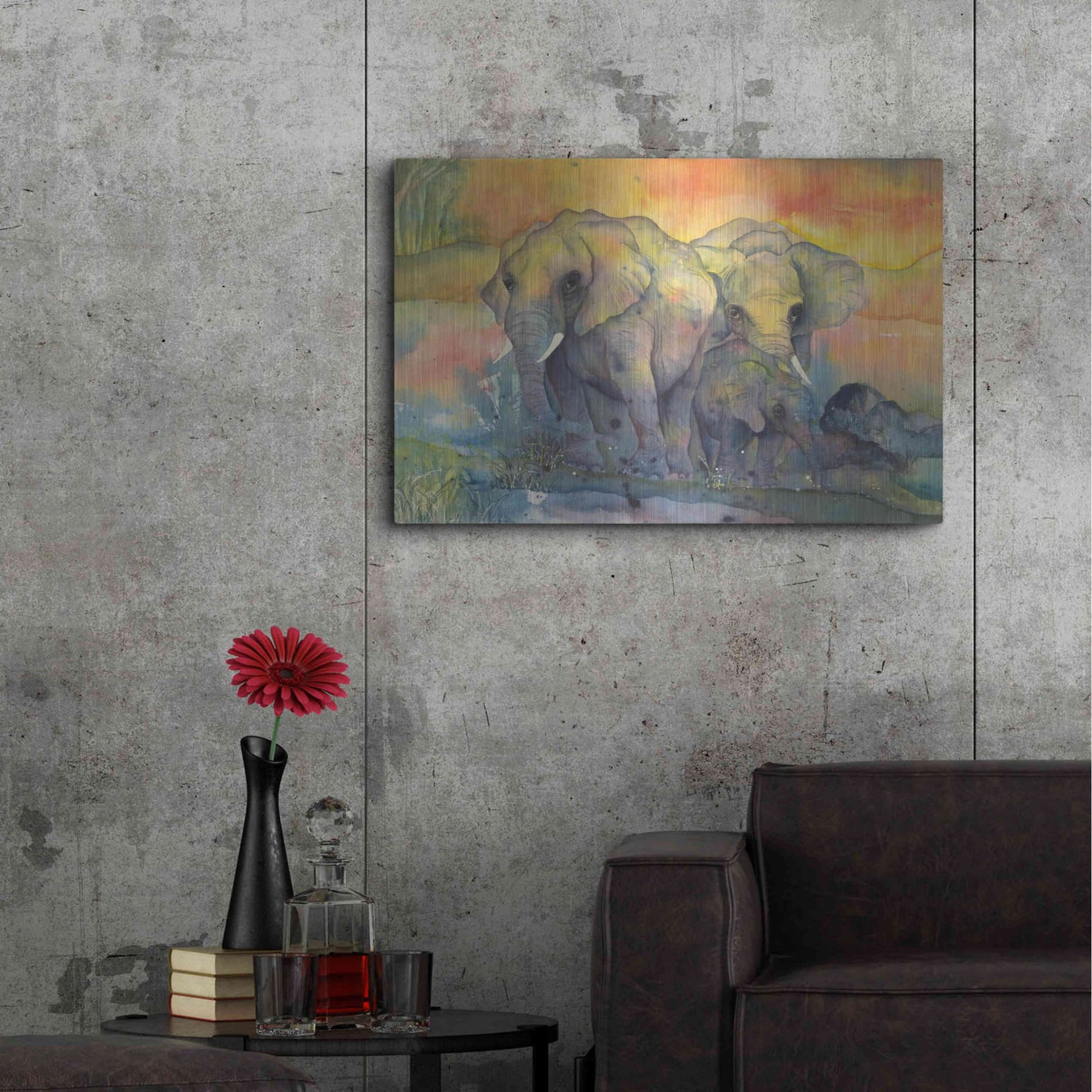 Luxe Metal Art 'Elephants Crop' by Chris Paschke, Metal Wall Art,36x24