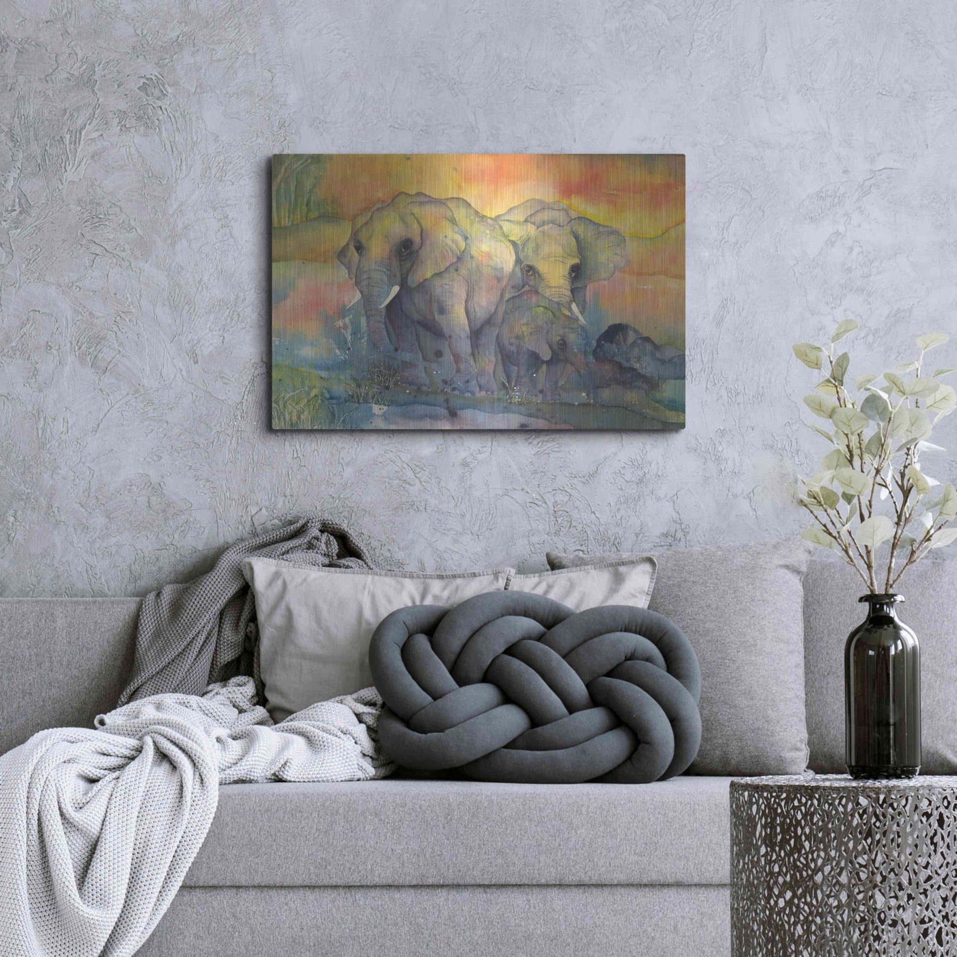 Luxe Metal Art 'Elephants Crop' by Chris Paschke, Metal Wall Art,36x24