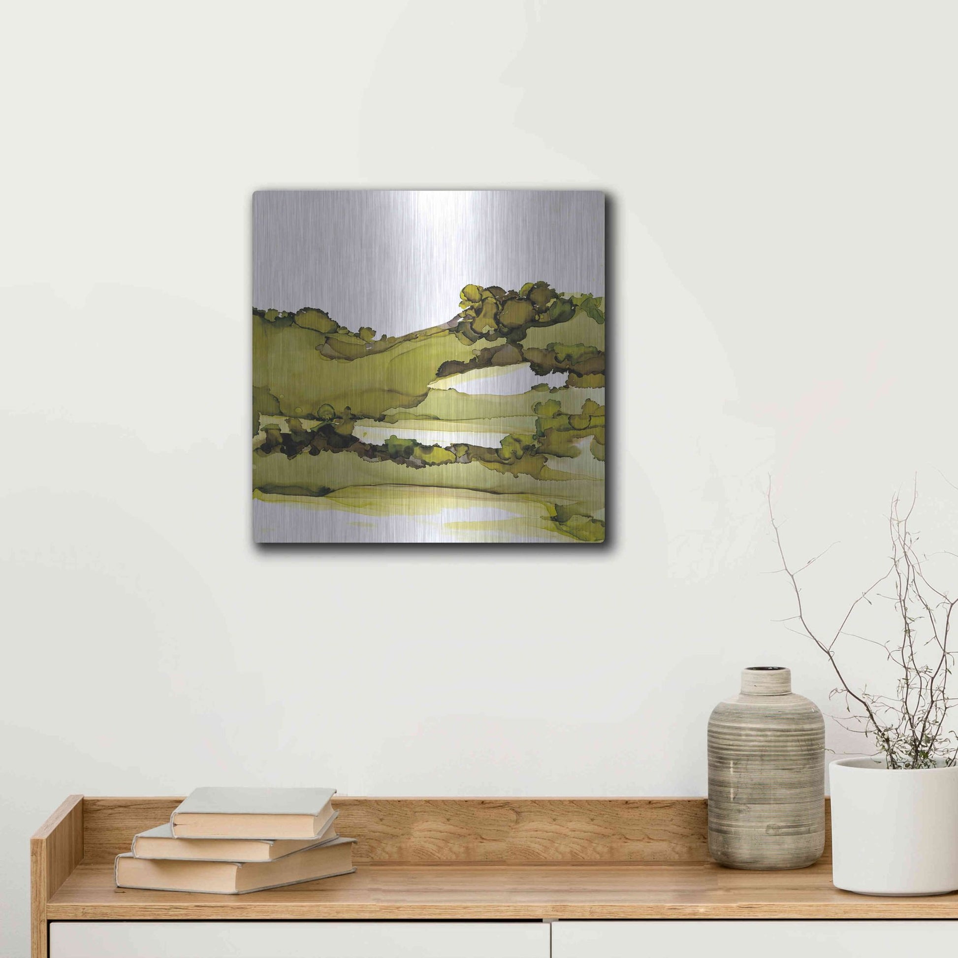 Luxe Metal Art 'Greenscape I' by Chris Paschke, Metal Wall Art,12x12