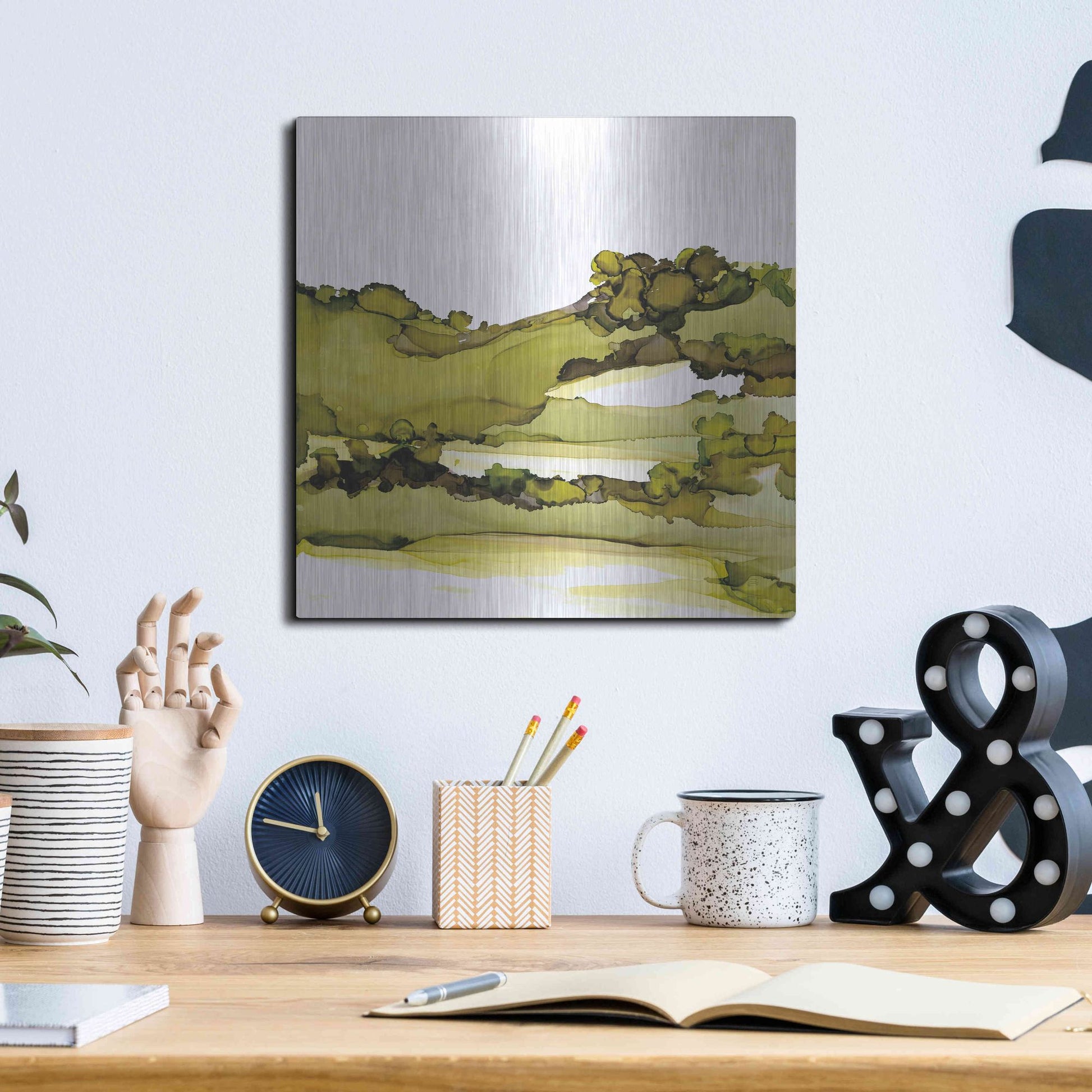 Luxe Metal Art 'Greenscape I' by Chris Paschke, Metal Wall Art,12x12