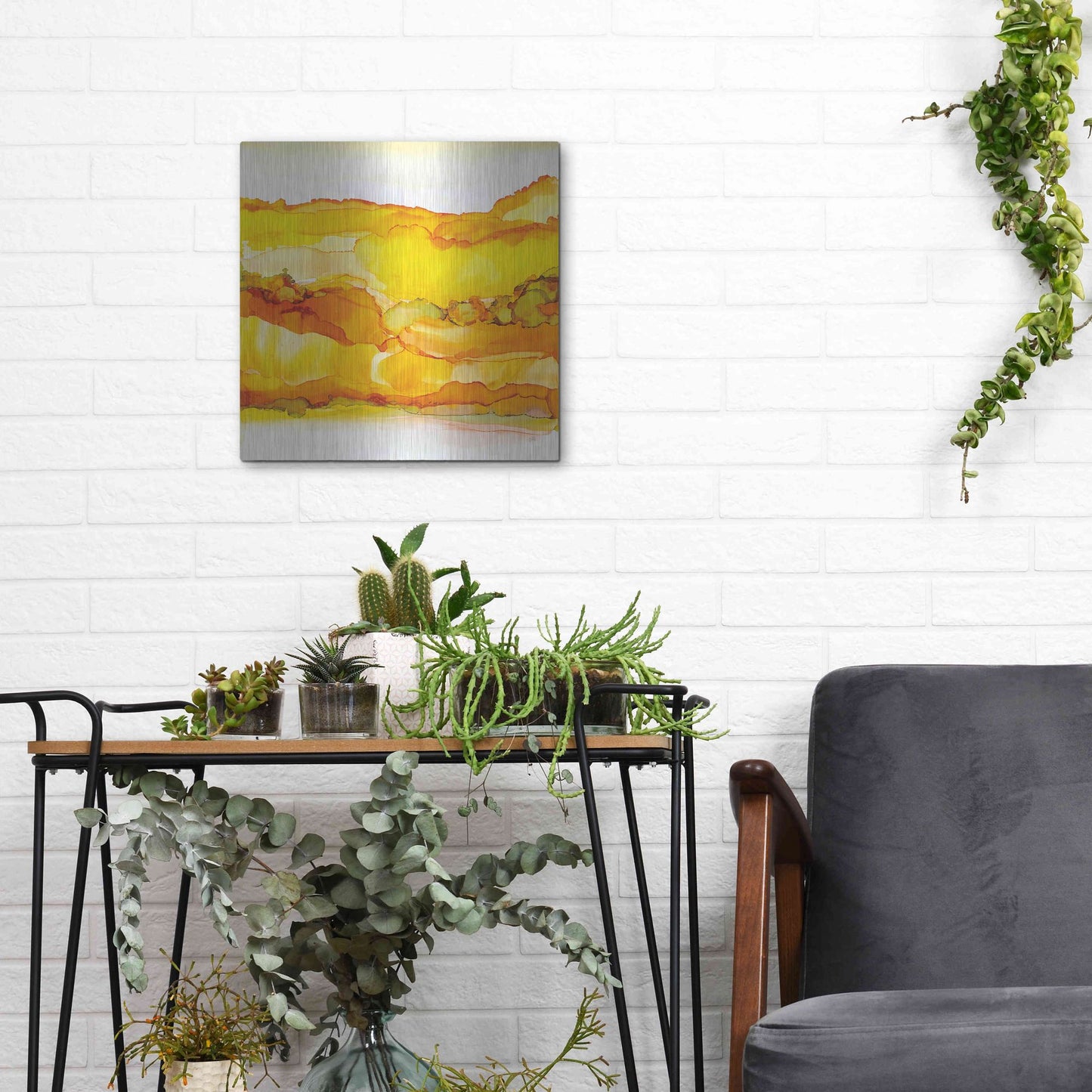Luxe Metal Art 'Yellowscape II' by Chris Paschke, Metal Wall Art,12x12