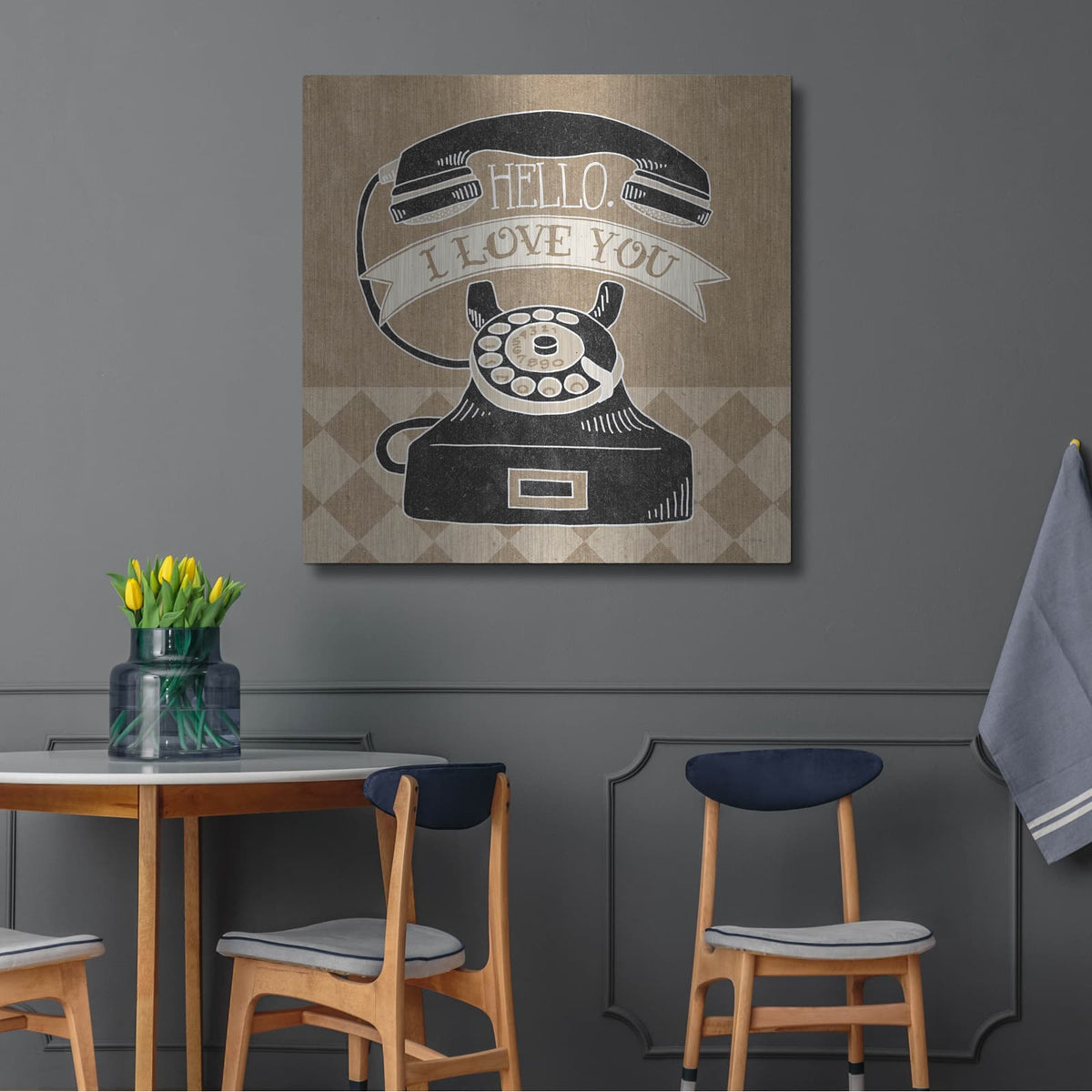 'Hello I Love You Taupe' by Mary Urban – Metal Wall Art, 36x36 room view