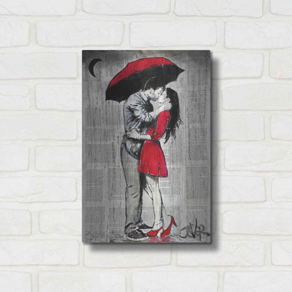 Luxe Metal Art 'Red Rainy Love' by Loui Jover, Metal Wall Art,12x16