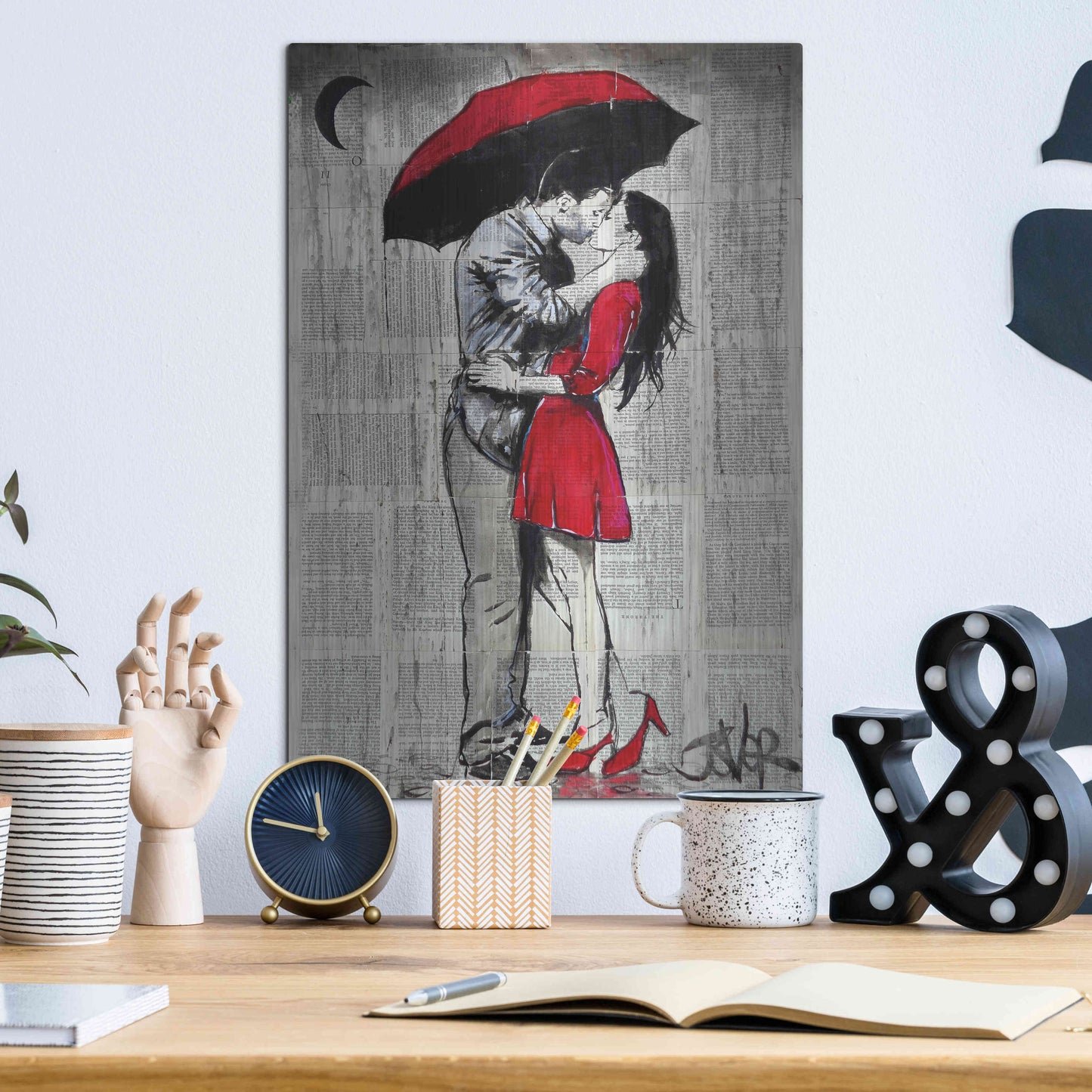 Luxe Metal Art 'Red Rainy Love' by Loui Jover, Metal Wall Art,12x16