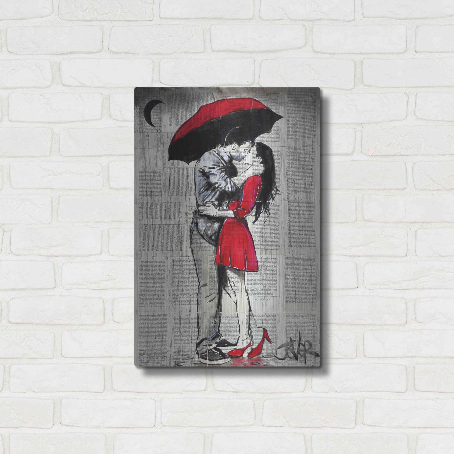 Luxe Metal Art 'Red Rainy Love' by Loui Jover, Metal Wall Art,16x24