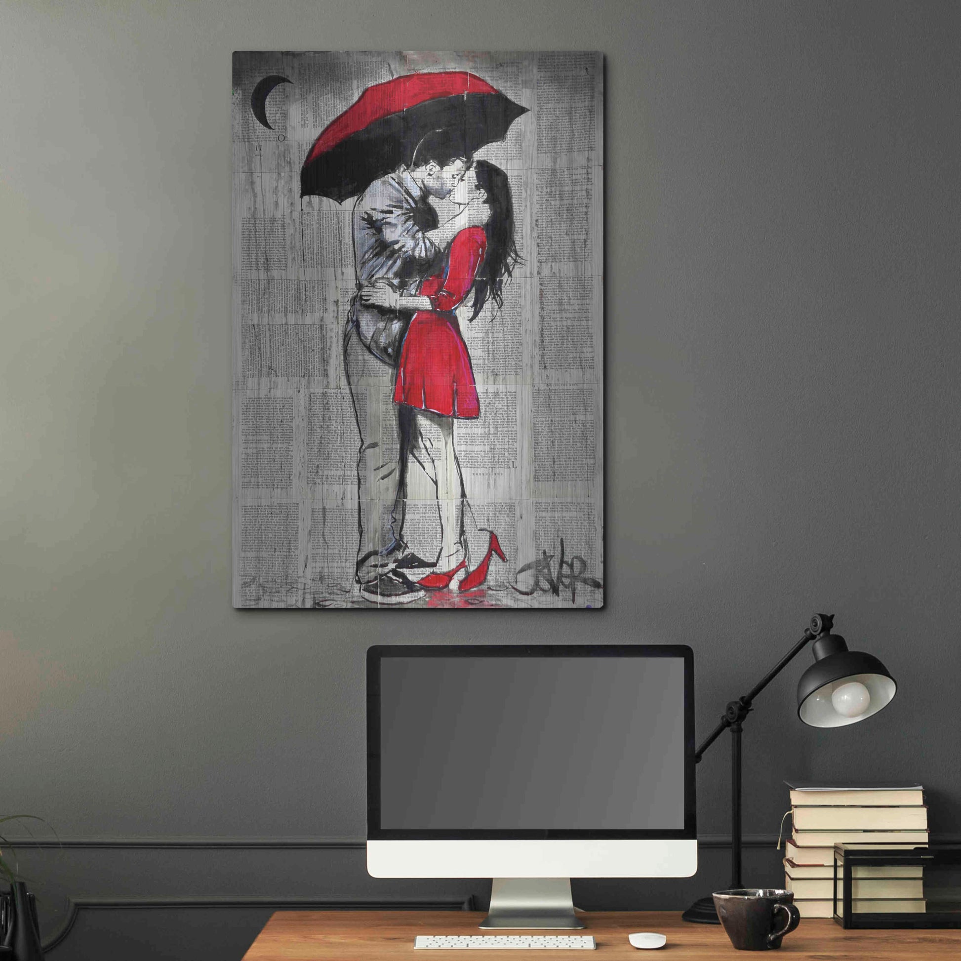 Luxe Metal Art 'Red Rainy Love' by Loui Jover, Metal Wall Art,24x36