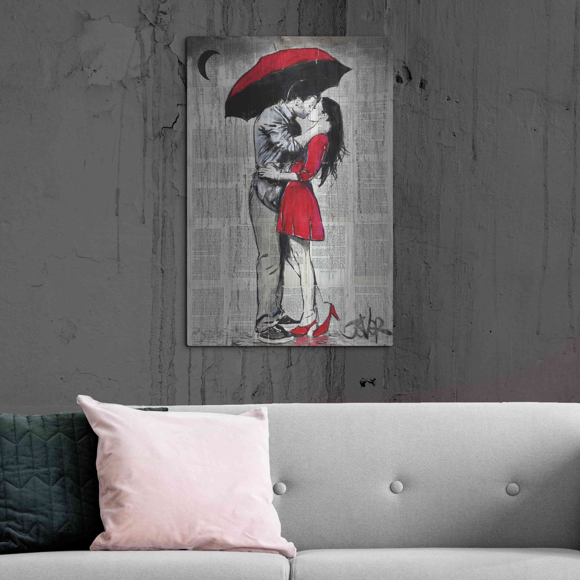 Luxe Metal Art 'Red Rainy Love' by Loui Jover, Metal Wall Art,24x36