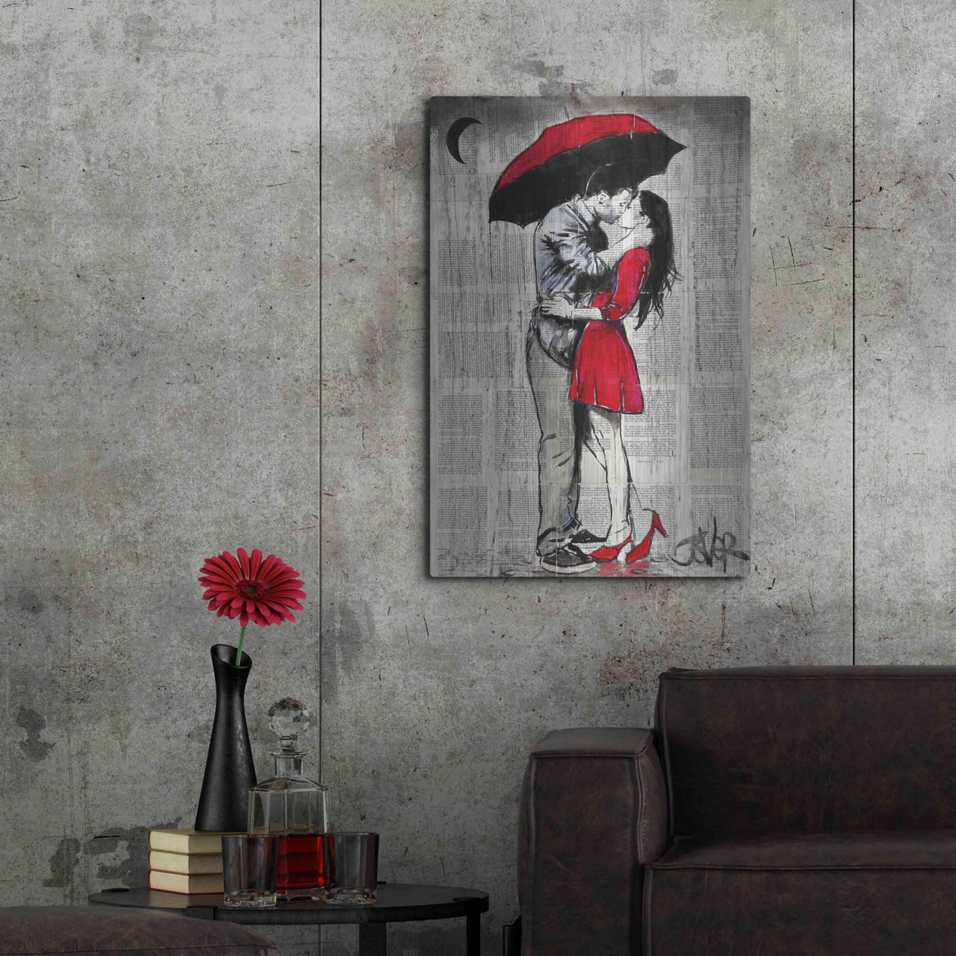 Luxe Metal Art 'Red Rainy Love' by Loui Jover, Metal Wall Art,24x36