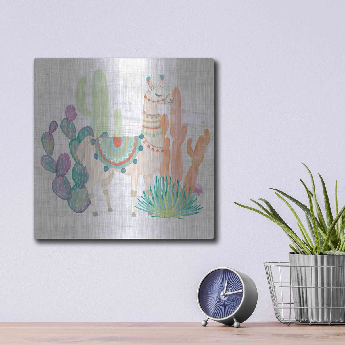 'Lovely Llamas II' by Mary Urban – Metal Wall Art, 12x12 room view
