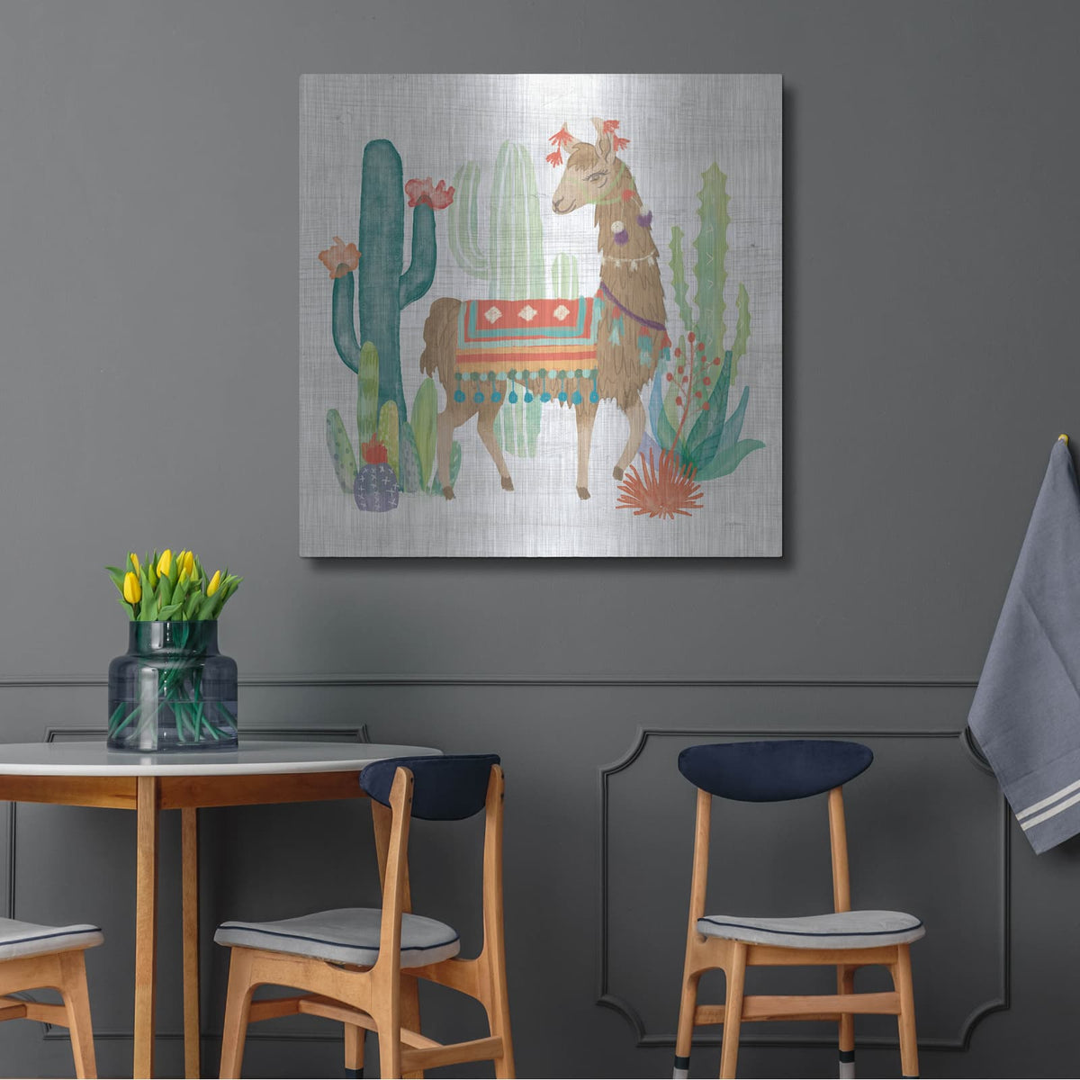 'Lovely Llamas III' by Mary Urban – Metal Wall Art, 36x36 room view