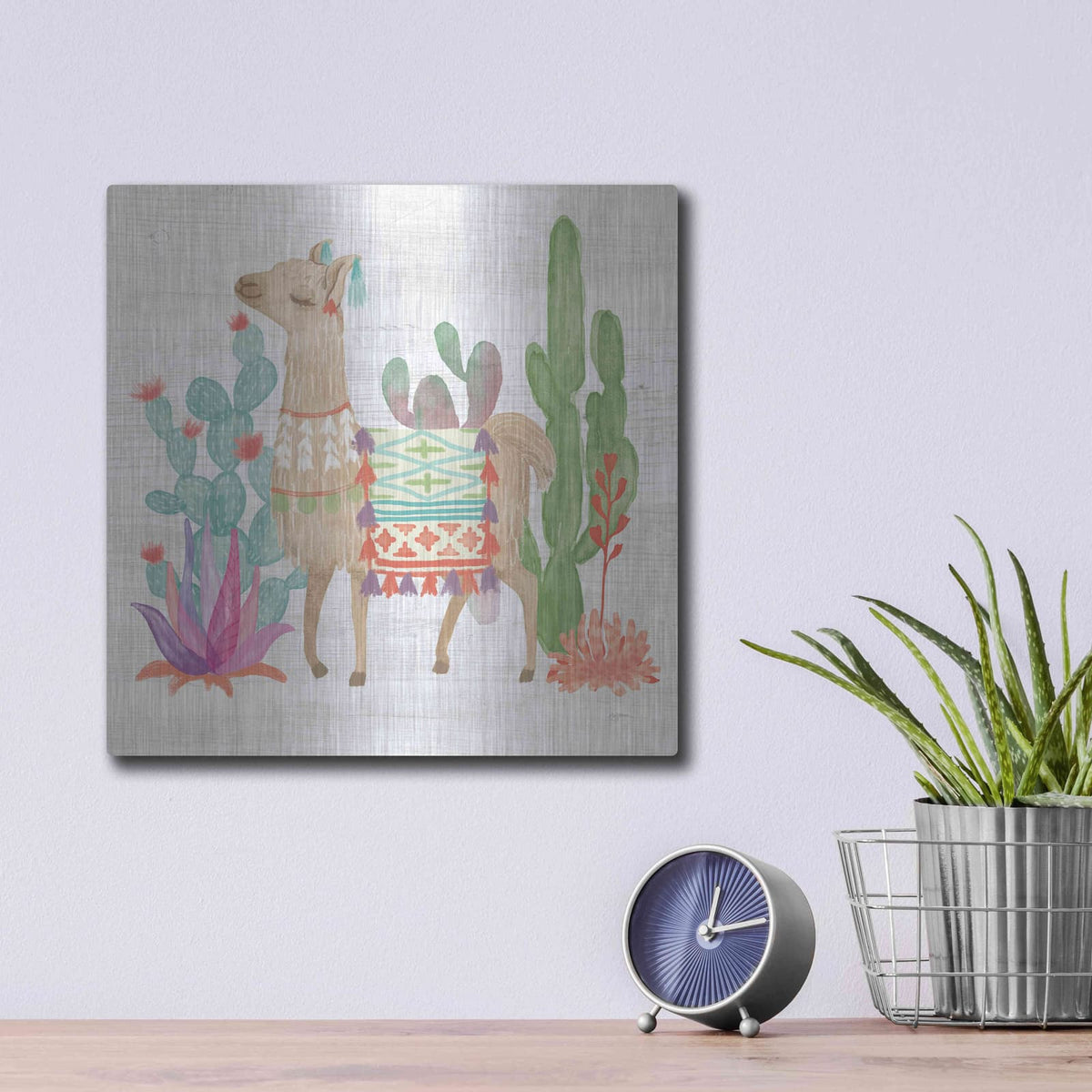 'Lovely Llamas IV' by Mary Urban – Metal Wall Art, 12x12 room view