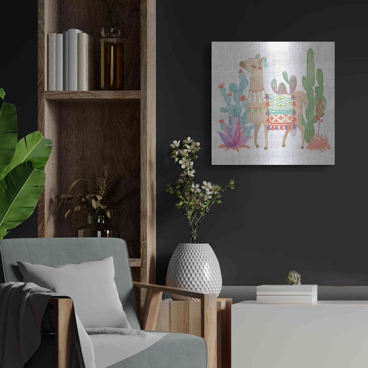 'Lovely Llamas IV' by Mary Urban – Metal Wall Art, 24x24 room view