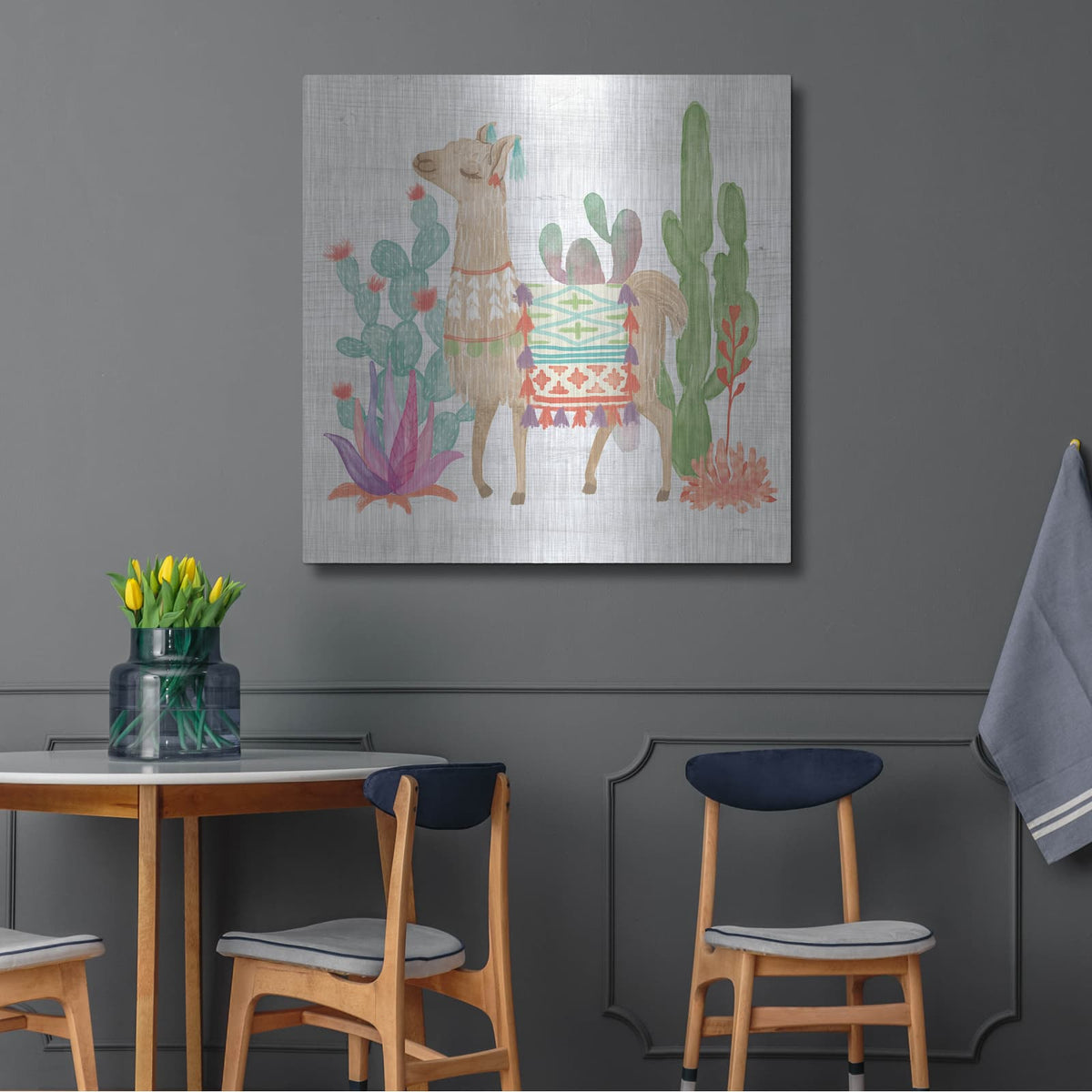 'Lovely Llamas IV' by Mary Urban – Metal Wall Art, 36x36 room view
