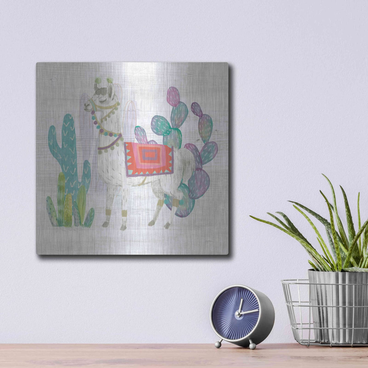 'Lovely Llamas V' by Mary Urban – Metal Wall Art, 12x12 room view