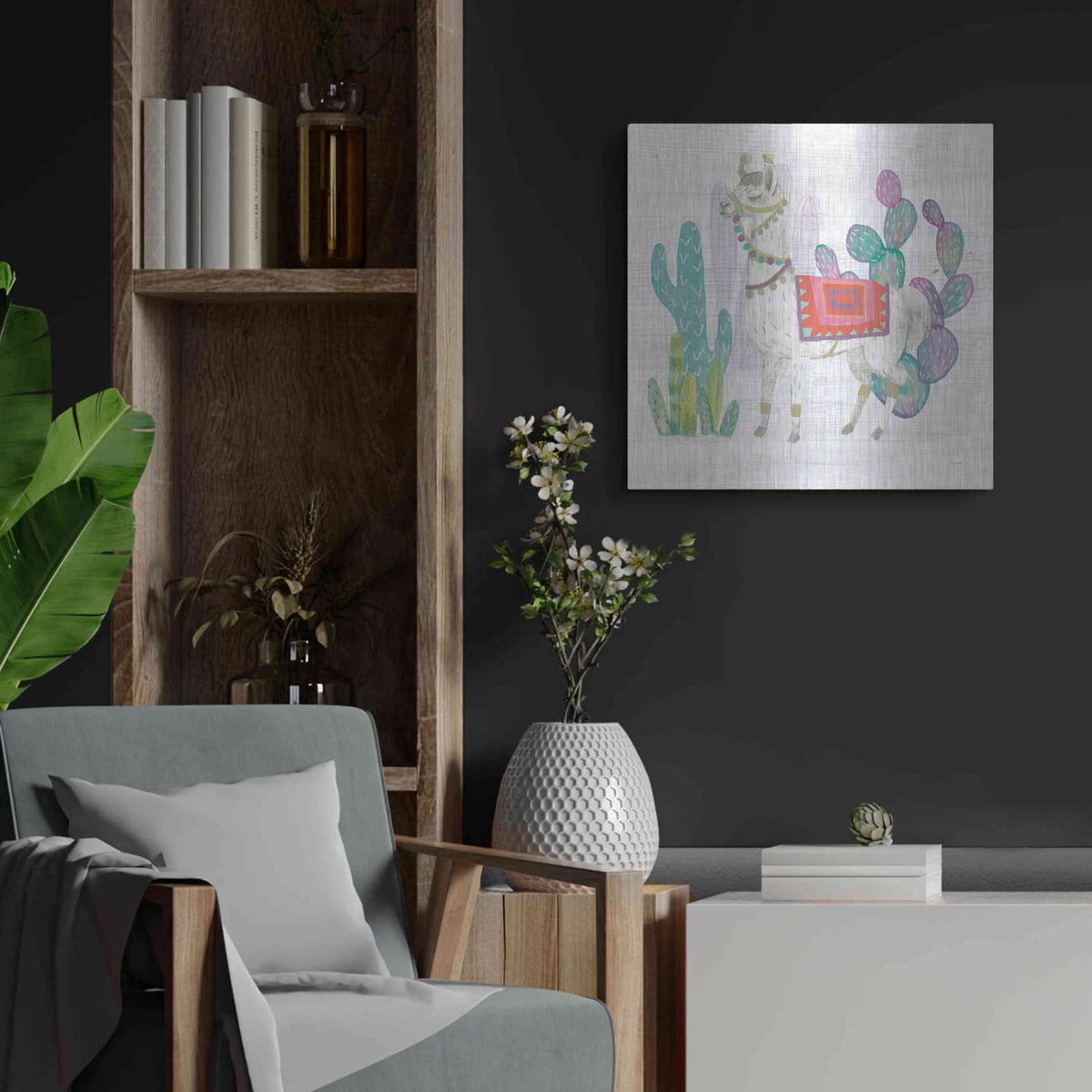 'Lovely Llamas V' by Mary Urban – Metal Wall Art, 24x24 room view
