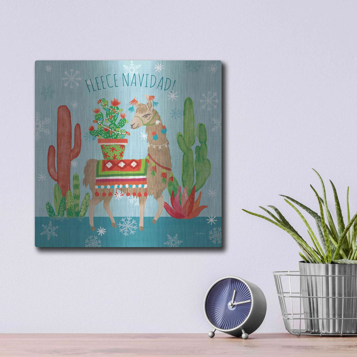 'Lovely Llamas Christmas III' by Mary Urban – Metal Wall Art, 12x12 room view