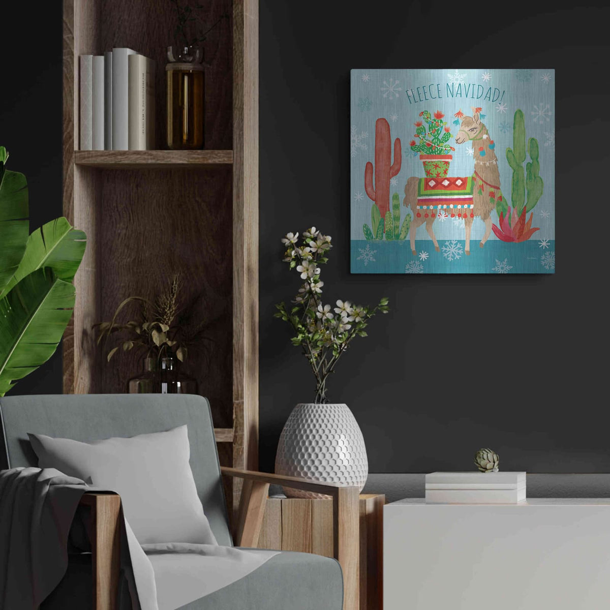 'Lovely Llamas Christmas III' by Mary Urban – Metal Wall Art, 24x24 room view