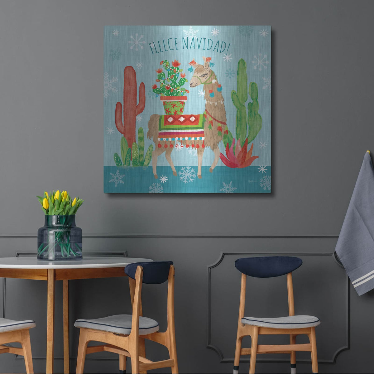 'Lovely Llamas Christmas III' by Mary Urban – Metal Wall Art, 36x36 room view