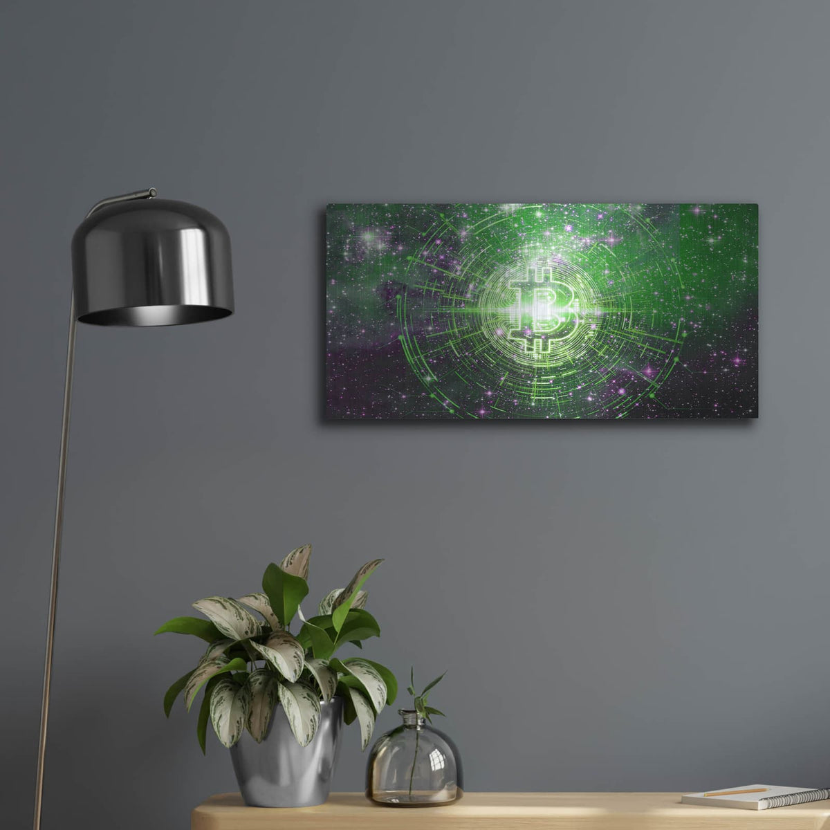 'Bitcoin Equinox' – Metal Wall Art, 24x12 room view
