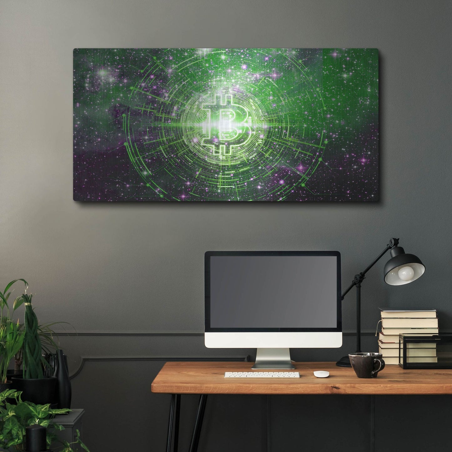 Luxe Metal Art 'Bitcoin Equinox', Metal Wall Art,48x24