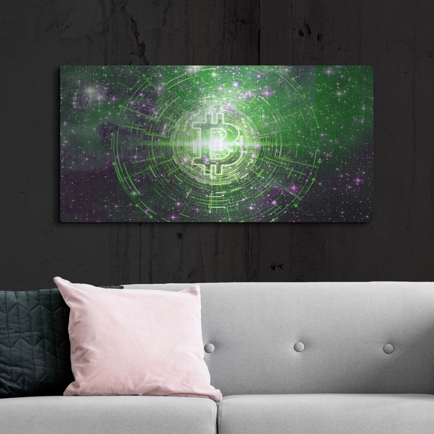 Luxe Metal Art 'Bitcoin Equinox', Metal Wall Art,48x24