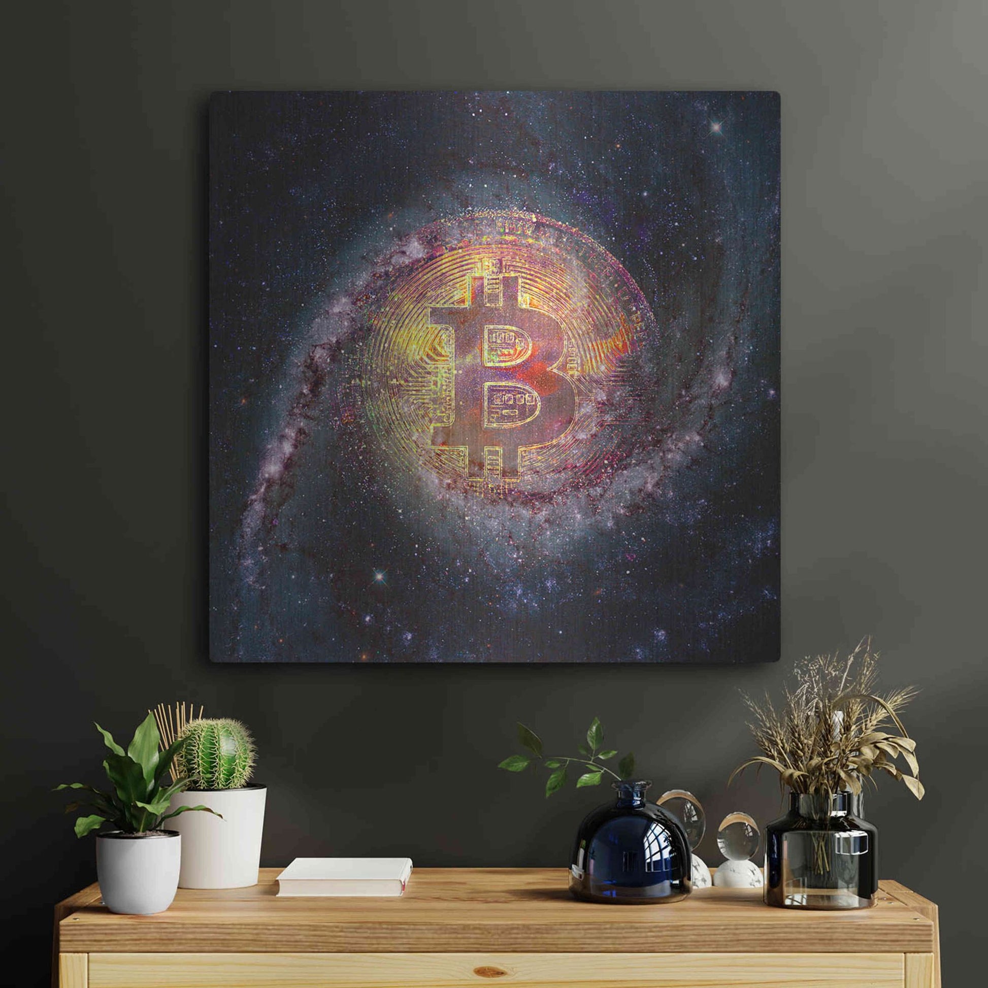Luxe Metal Art 'Bitcoin Galaxy', Metal Wall Art,24x24