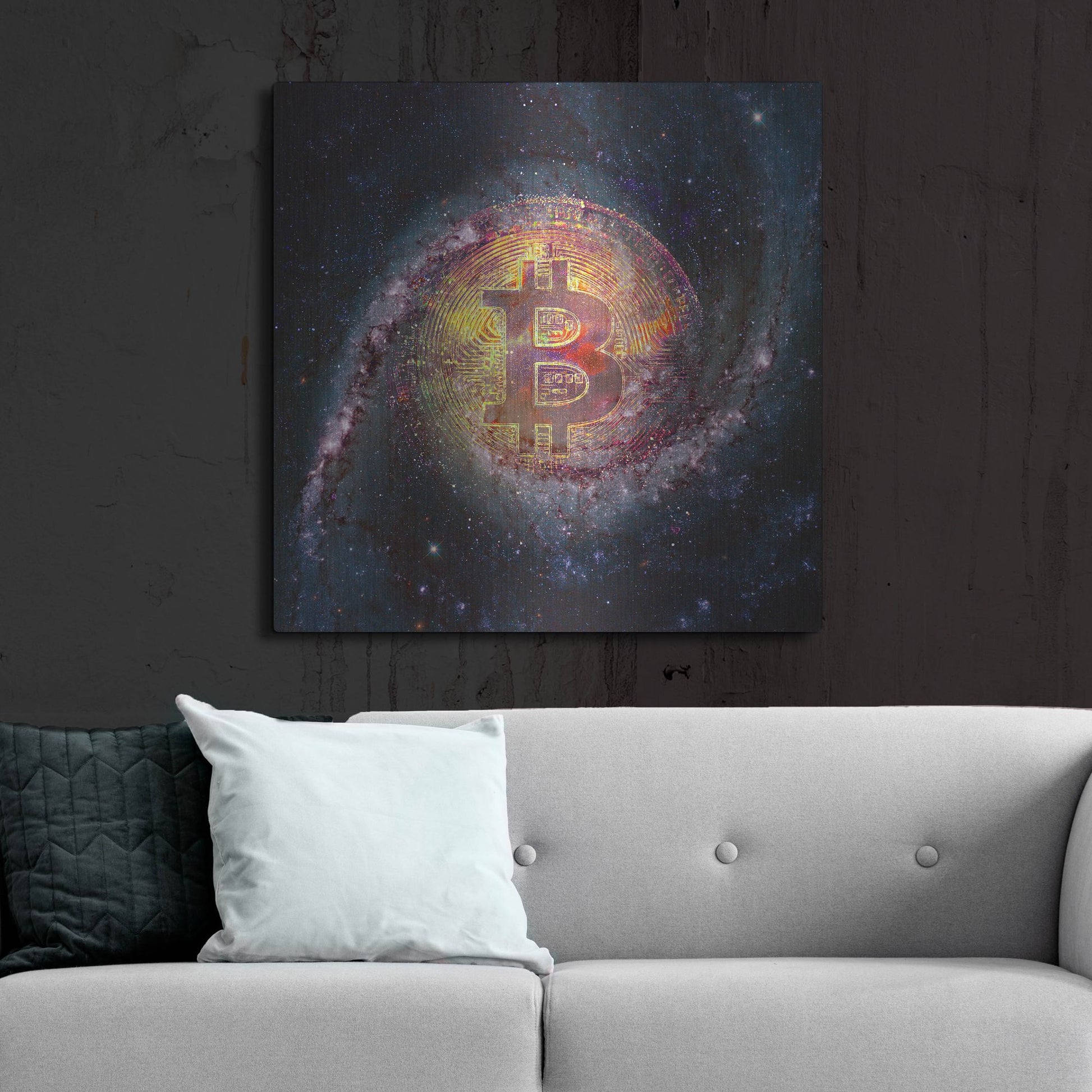 Luxe Metal Art 'Bitcoin Galaxy', Metal Wall Art,36x36
