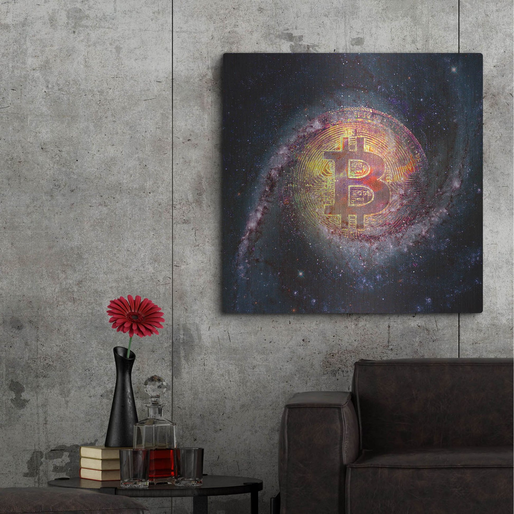 Luxe Metal Art 'Bitcoin Galaxy', Metal Wall Art,36x36