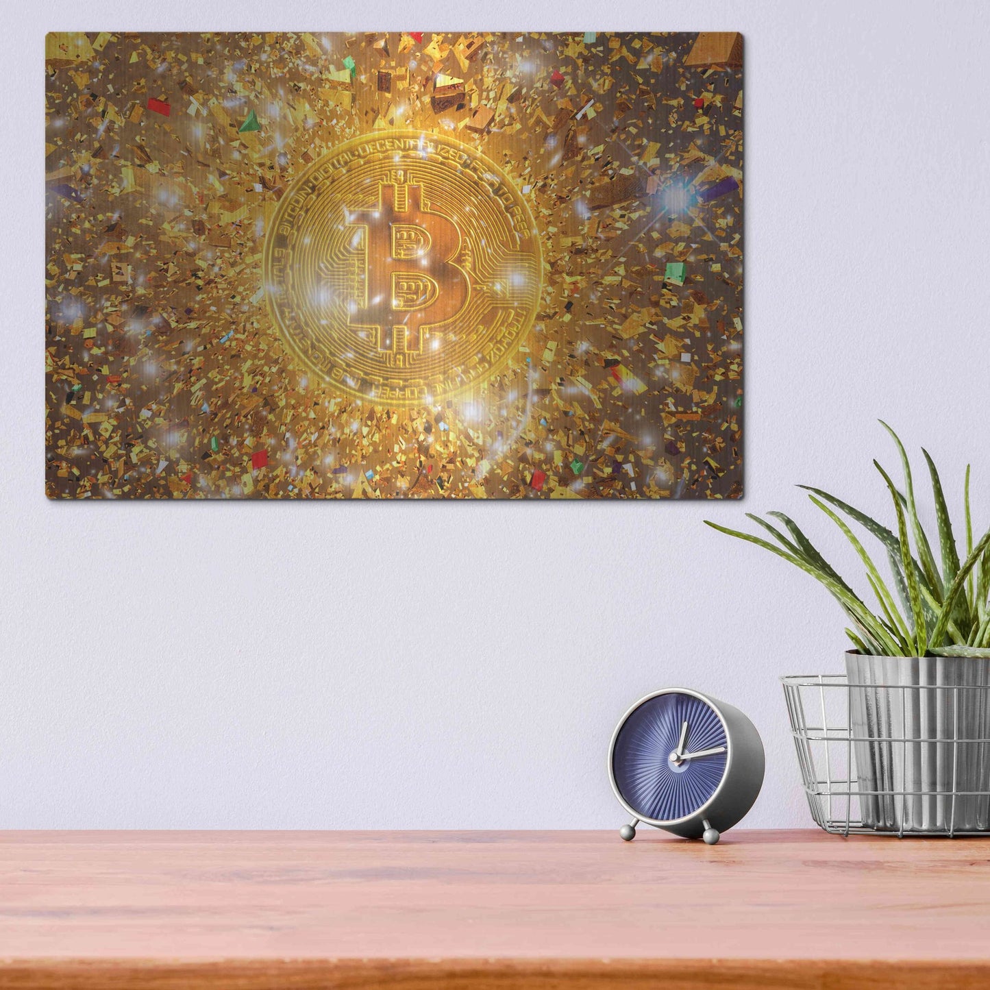 Luxe Metal Art 'Bitcoin Gilt', Metal Wall Art,16x12