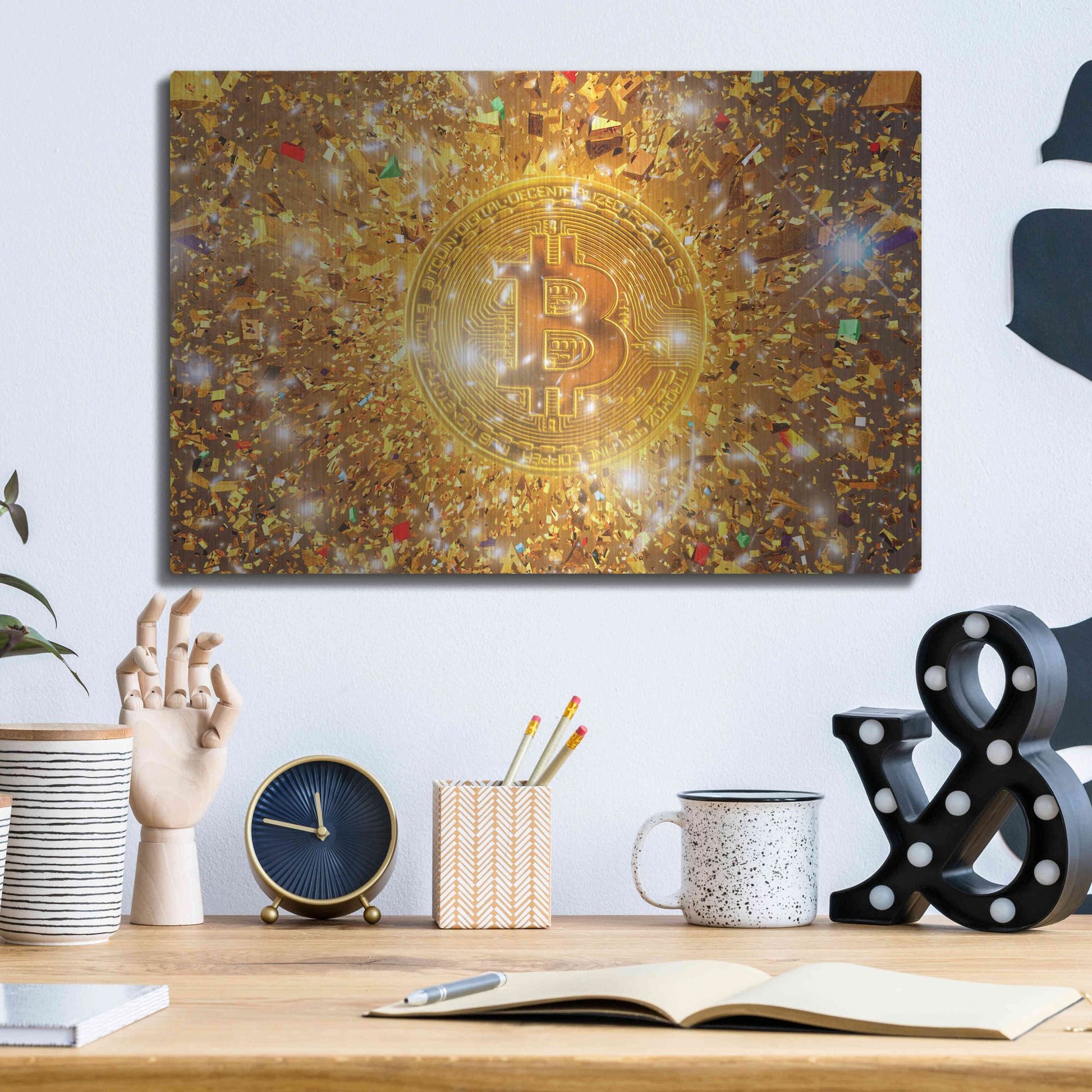 Luxe Metal Art 'Bitcoin Gilt', Metal Wall Art,16x12