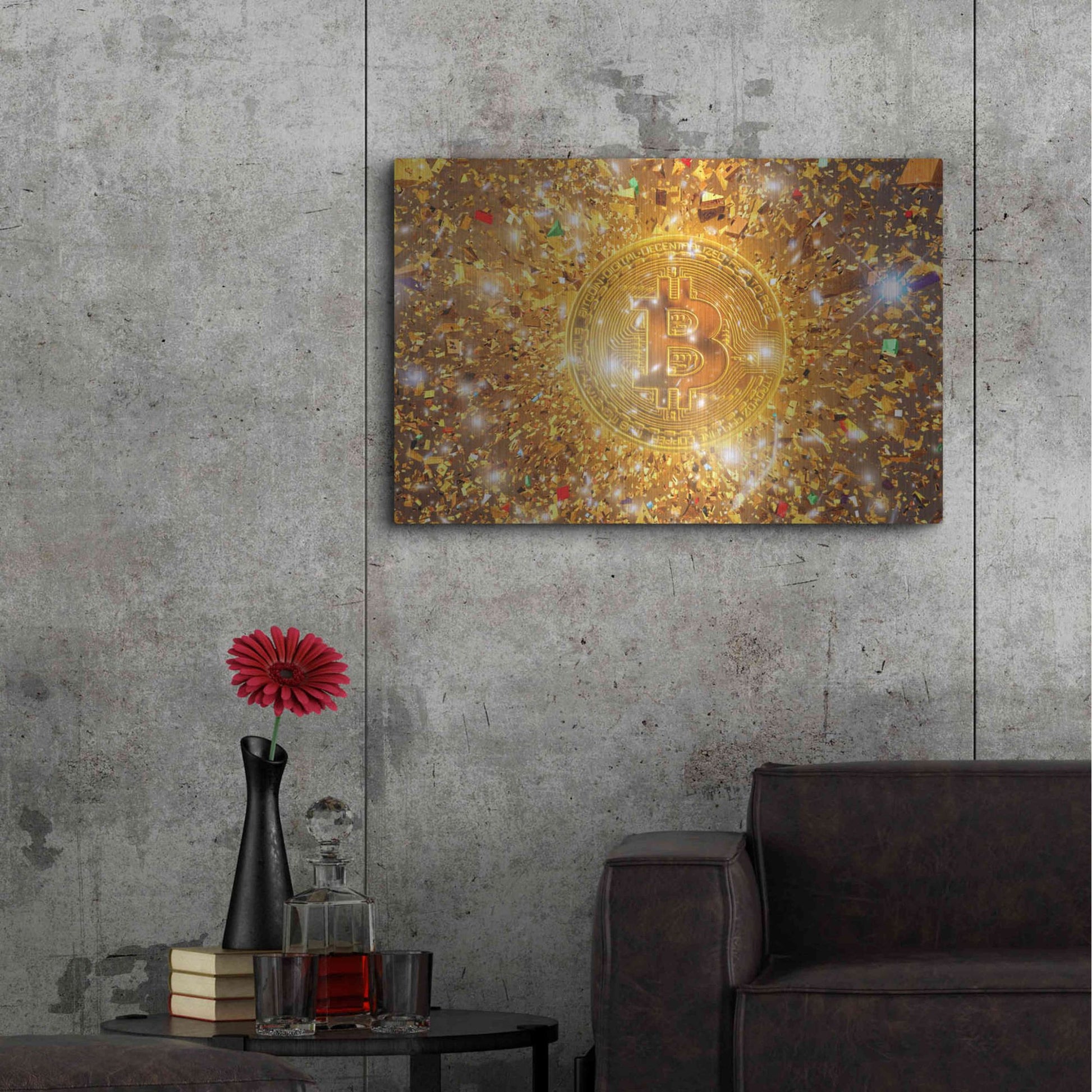 Luxe Metal Art 'Bitcoin Gilt', Metal Wall Art,36x24