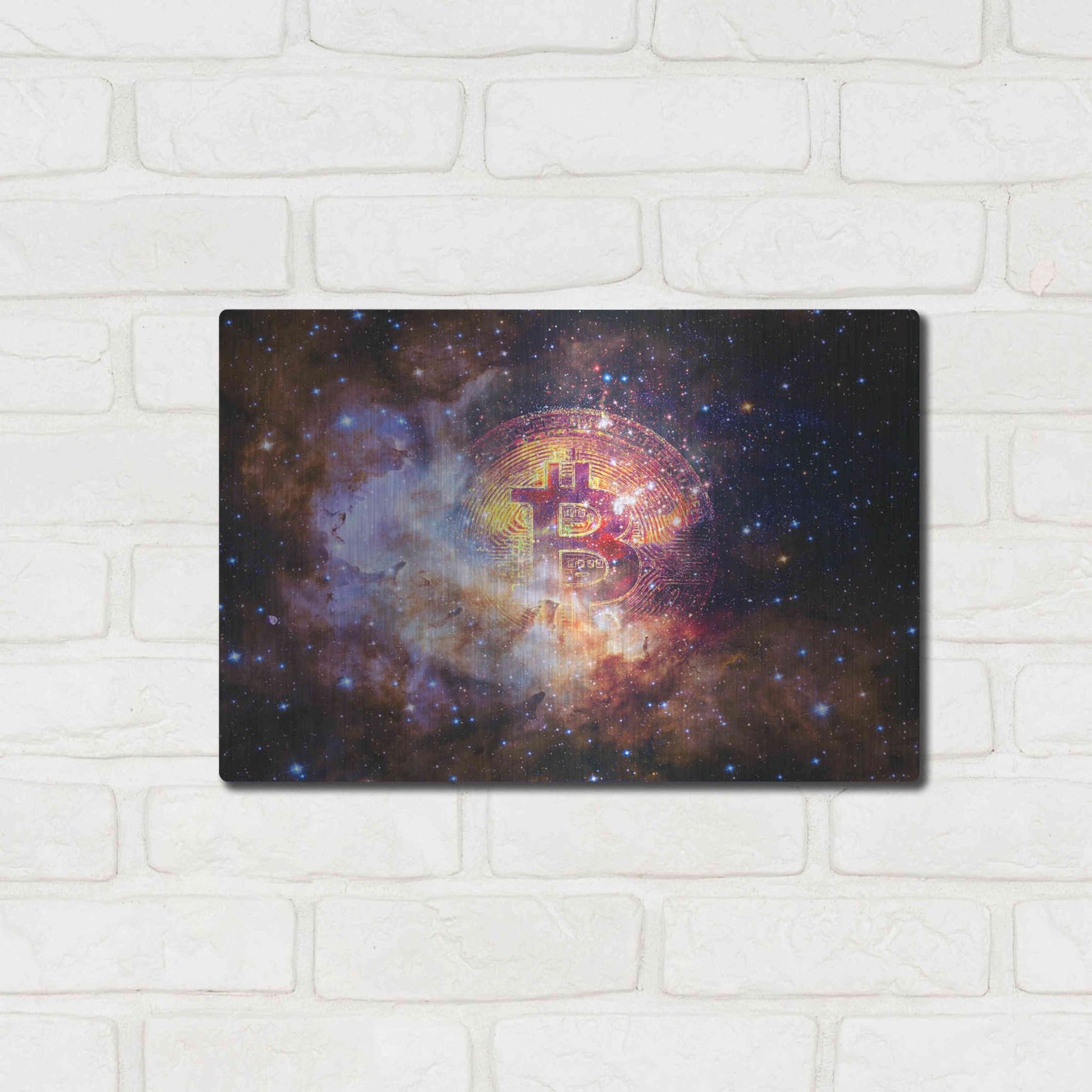 Luxe Metal Art 'Bitcoin Nebula', Metal Wall Art,16x12