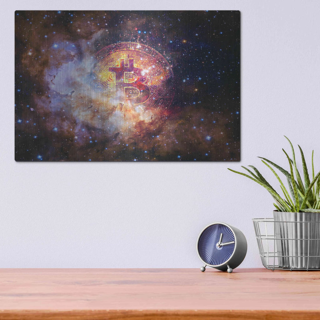 'Bitcoin Nebula' – Metal Wall Art, 16x12 room view