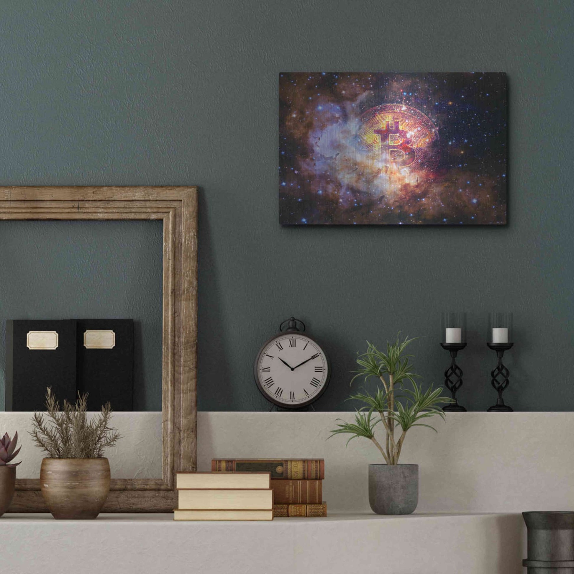Luxe Metal Art 'Bitcoin Nebula', Metal Wall Art,16x12