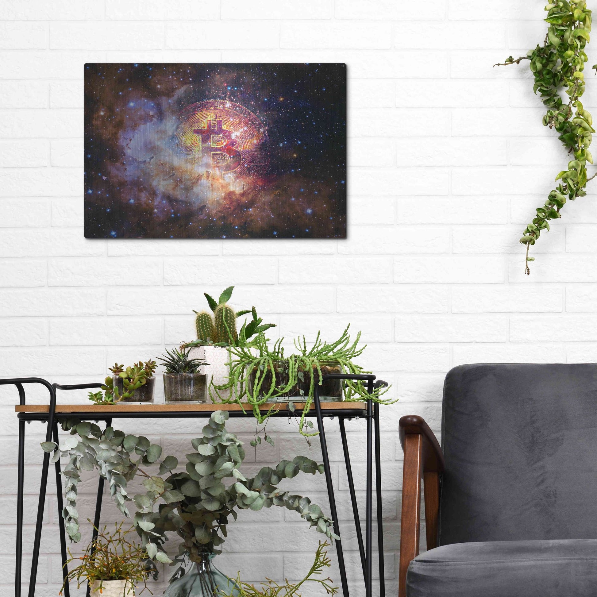 Luxe Metal Art 'Bitcoin Nebula', Metal Wall Art,16x12