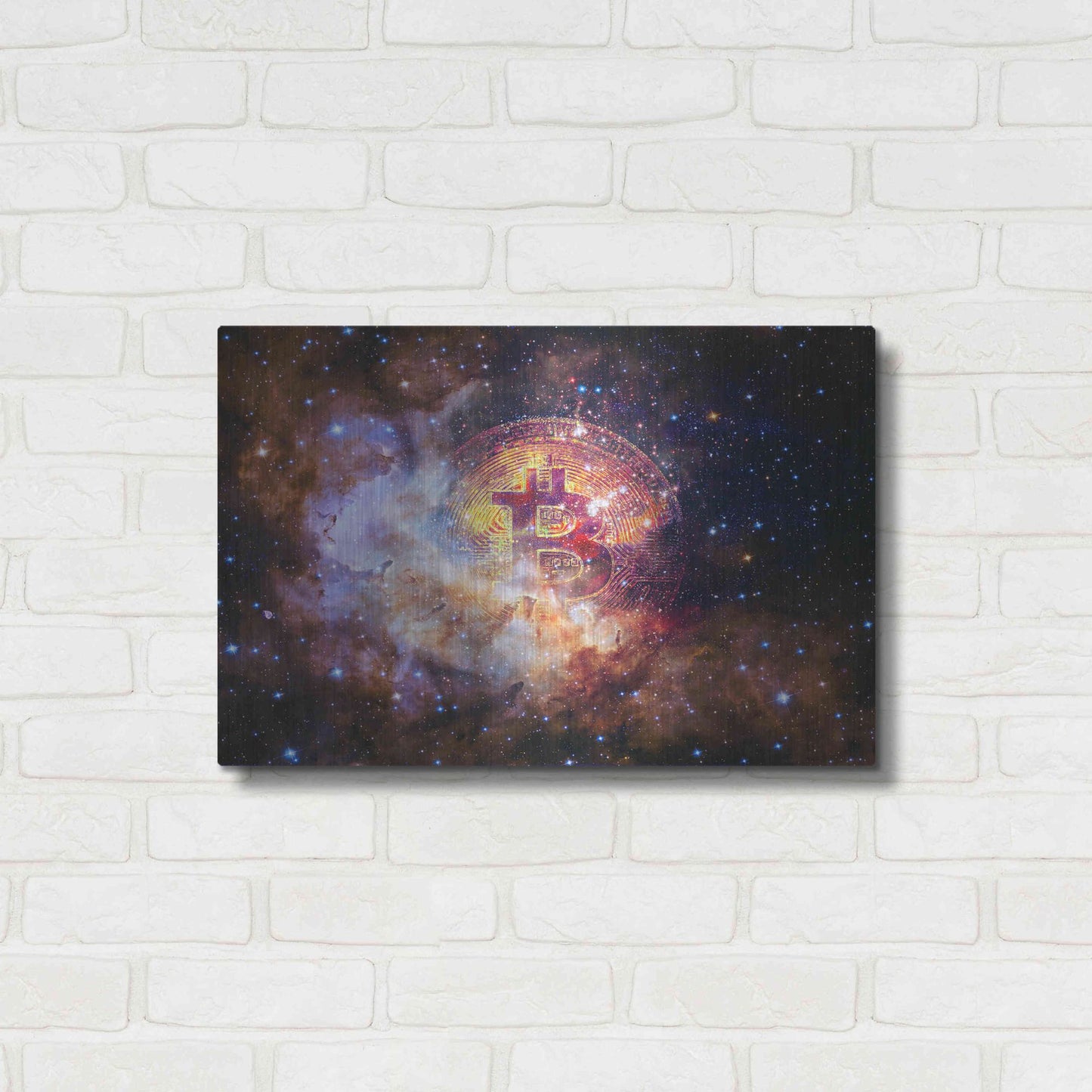 Luxe Metal Art 'Bitcoin Nebula', Metal Wall Art,24x16