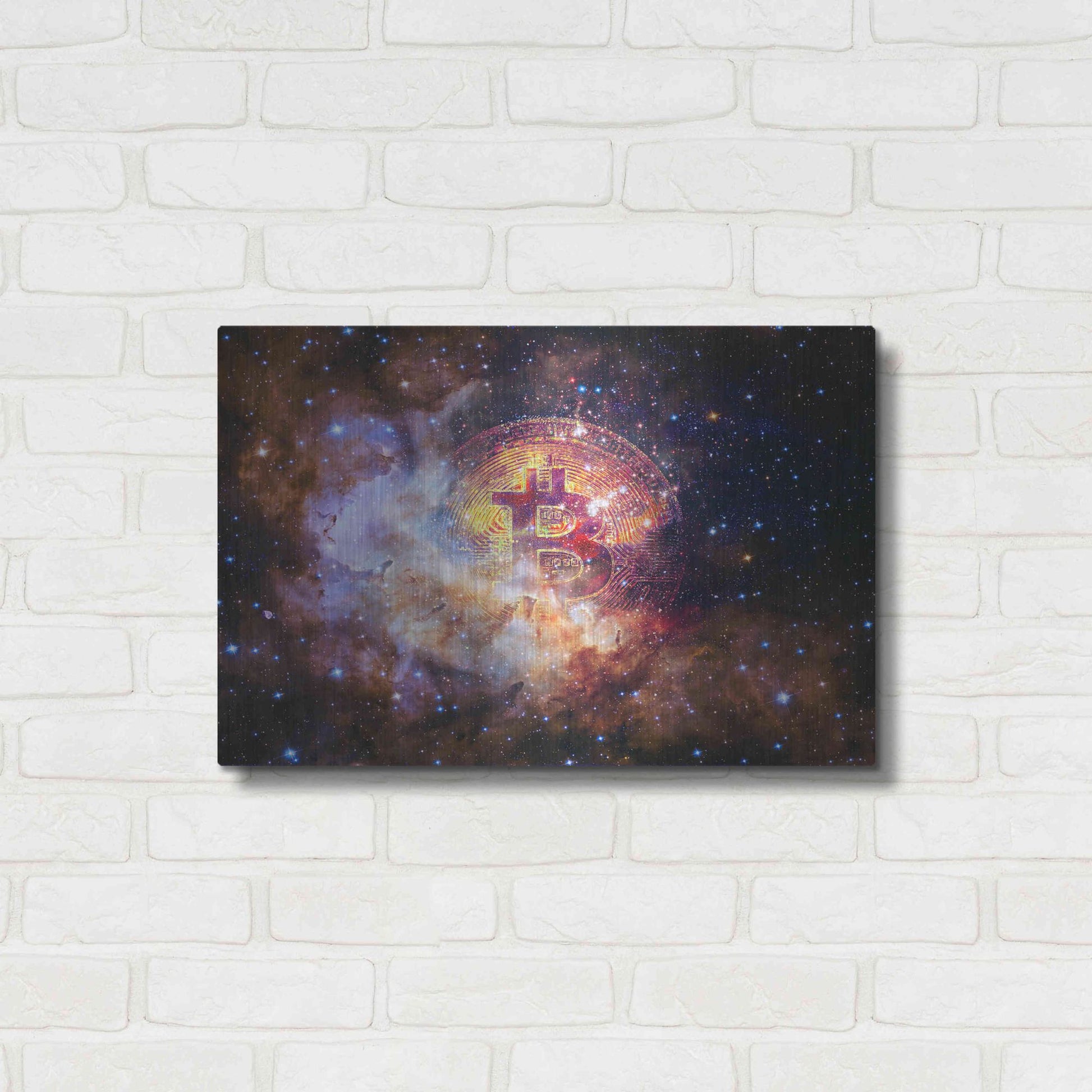 Luxe Metal Art 'Bitcoin Nebula', Metal Wall Art,24x16