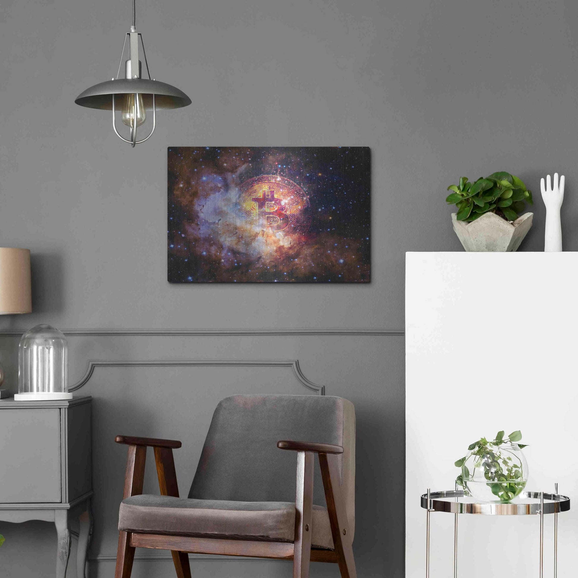 Luxe Metal Art 'Bitcoin Nebula', Metal Wall Art,24x16