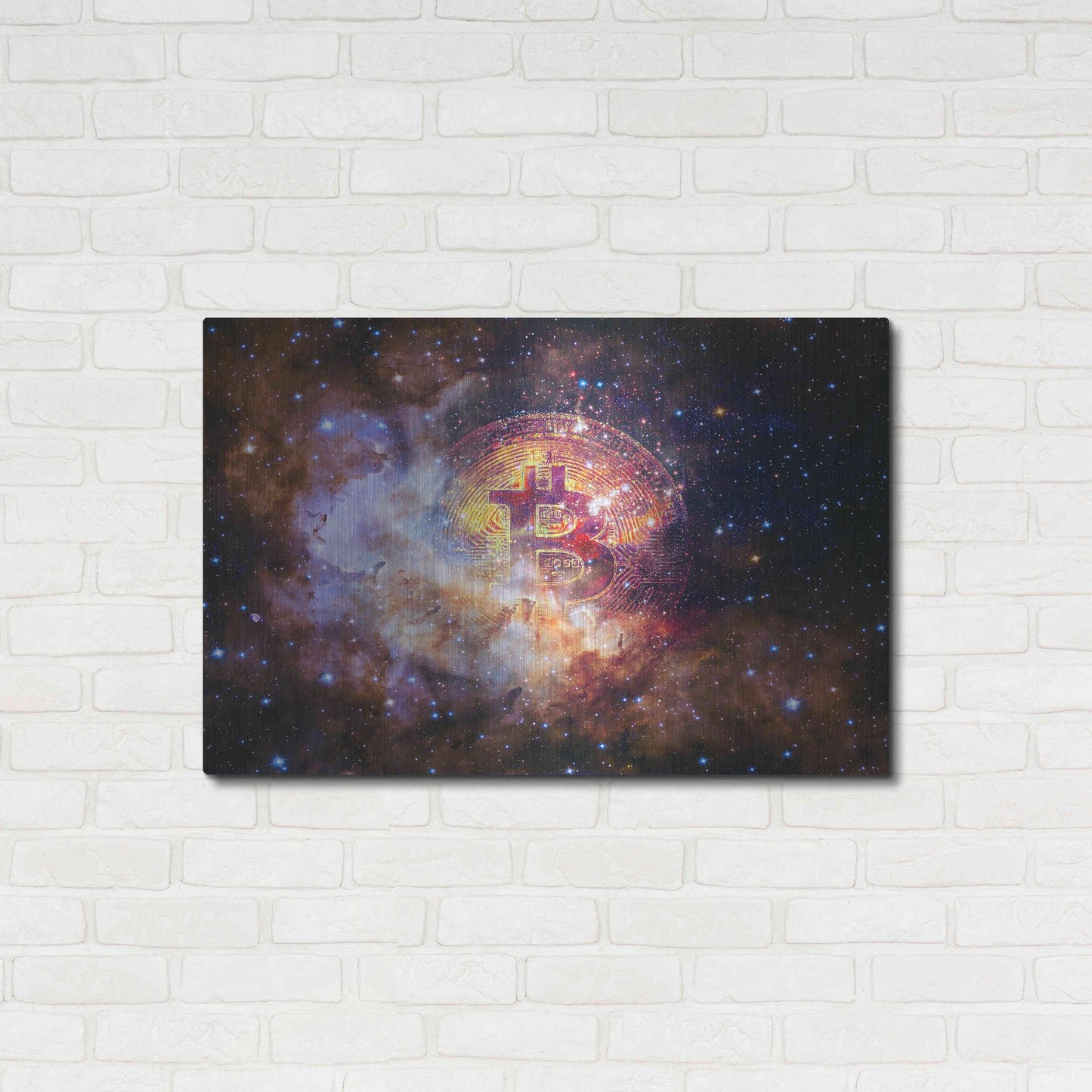 Luxe Metal Art 'Bitcoin Nebula', Metal Wall Art,36x24