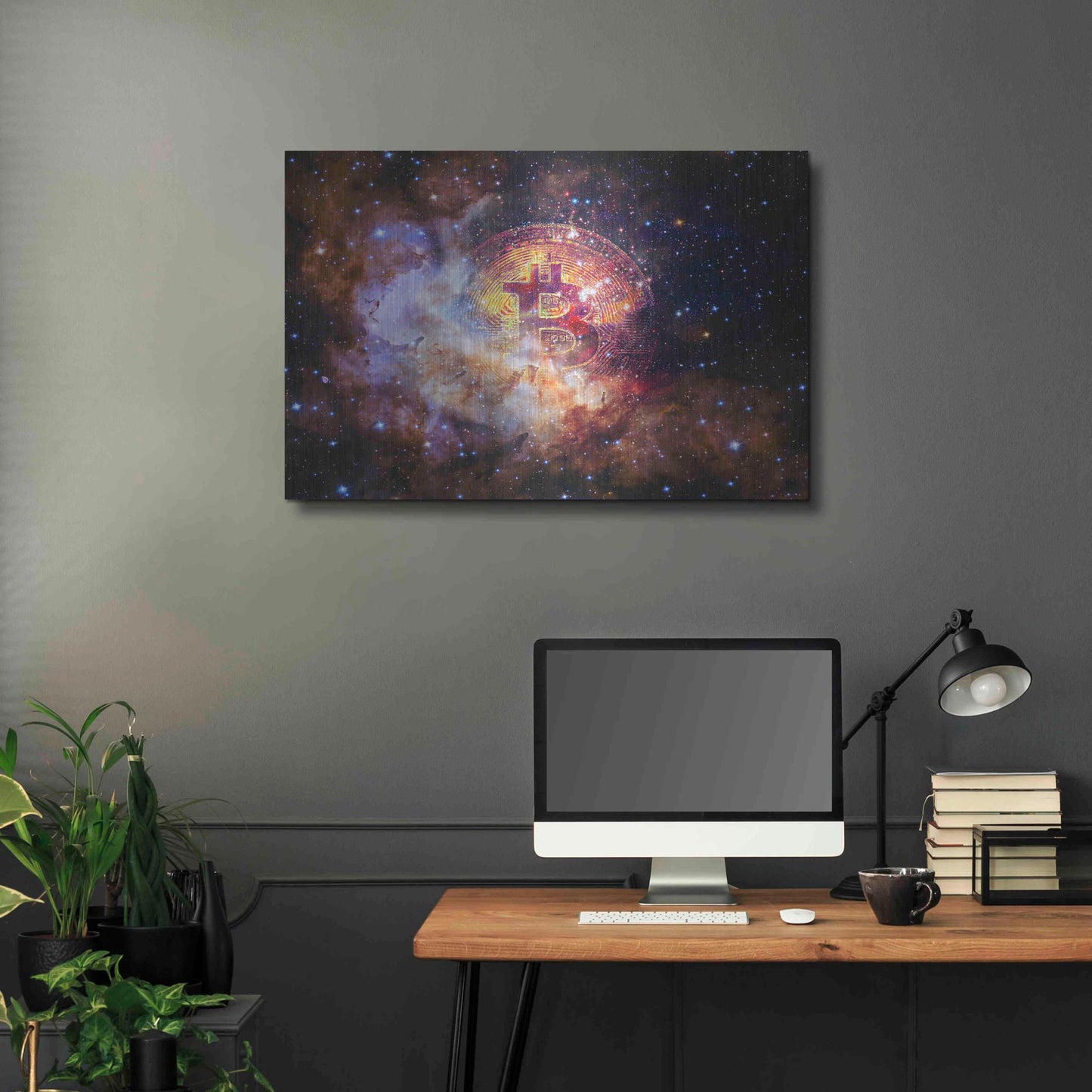 Luxe Metal Art 'Bitcoin Nebula', Metal Wall Art,36x24