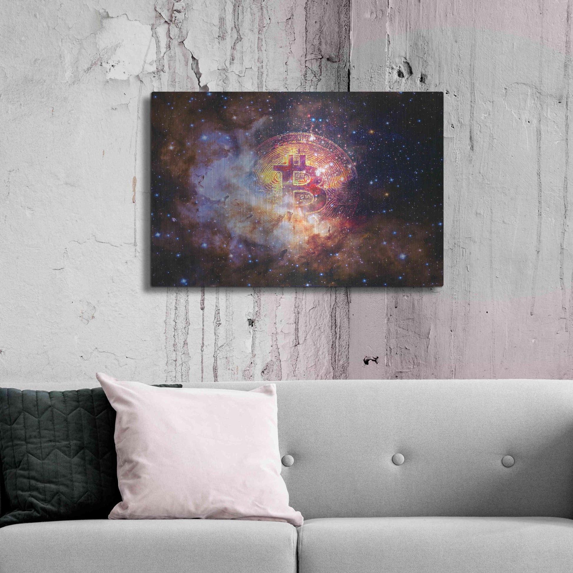 Luxe Metal Art 'Bitcoin Nebula', Metal Wall Art,36x24