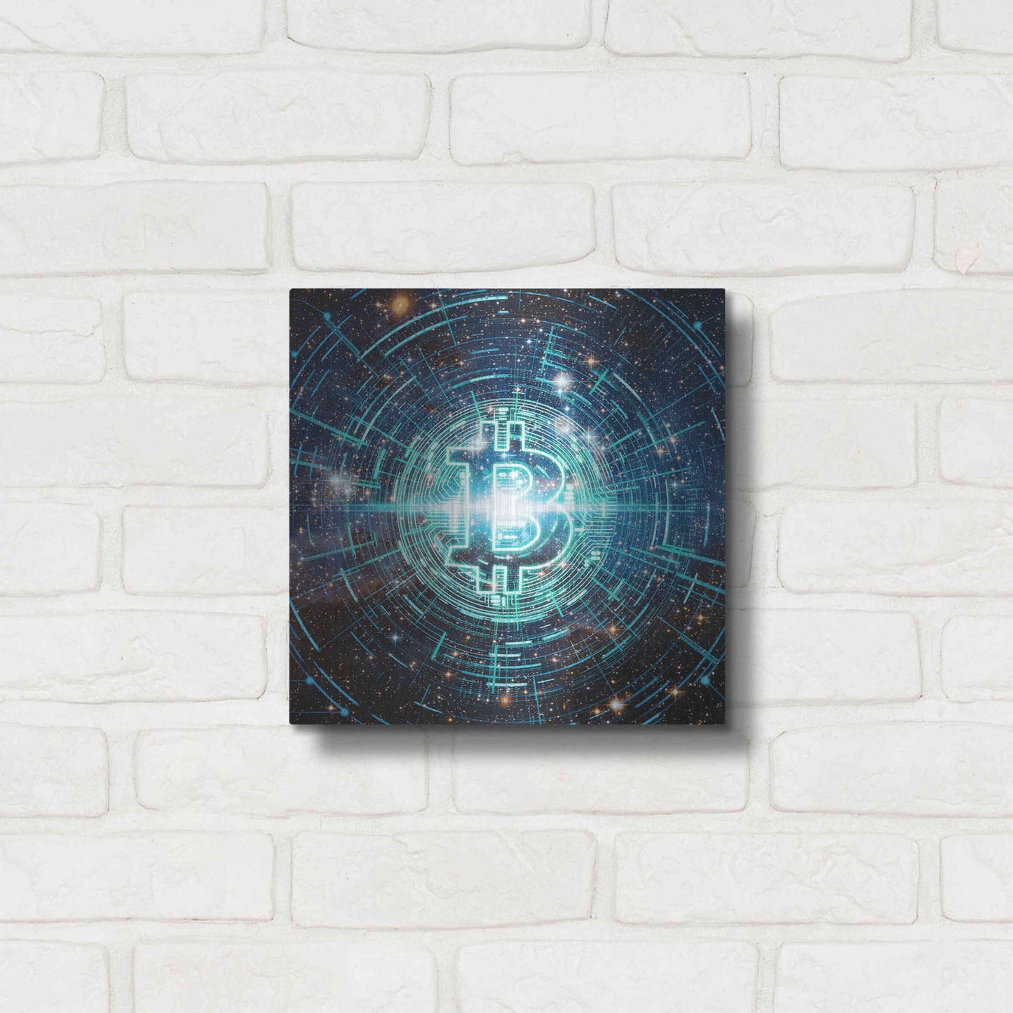Luxe Metal Art 'Cyber Bitcoin', Metal Wall Art,12x12