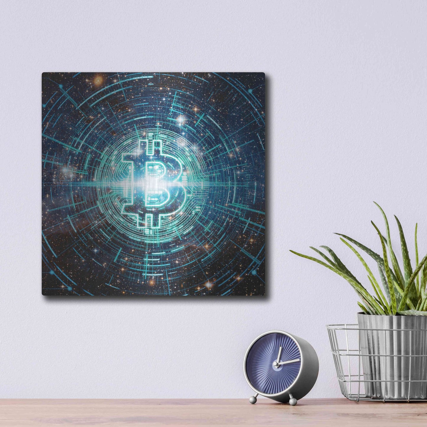 Luxe Metal Art 'Cyber Bitcoin', Metal Wall Art,12x12